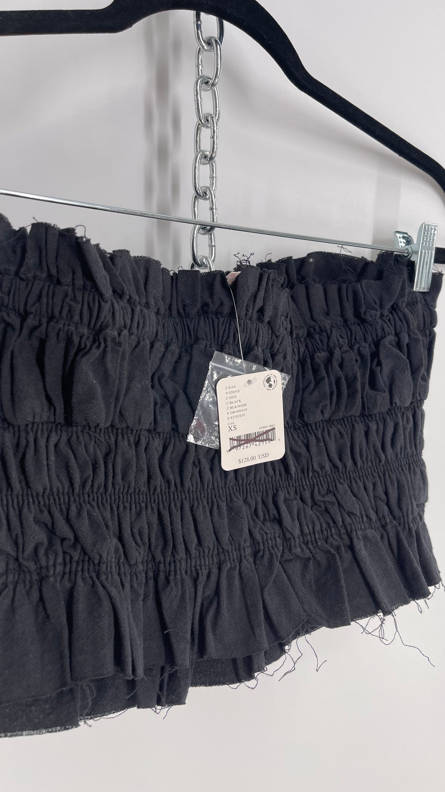 Free People Black Cotton Ruched Tank with Bow Bustline and Tags Attached (XS)