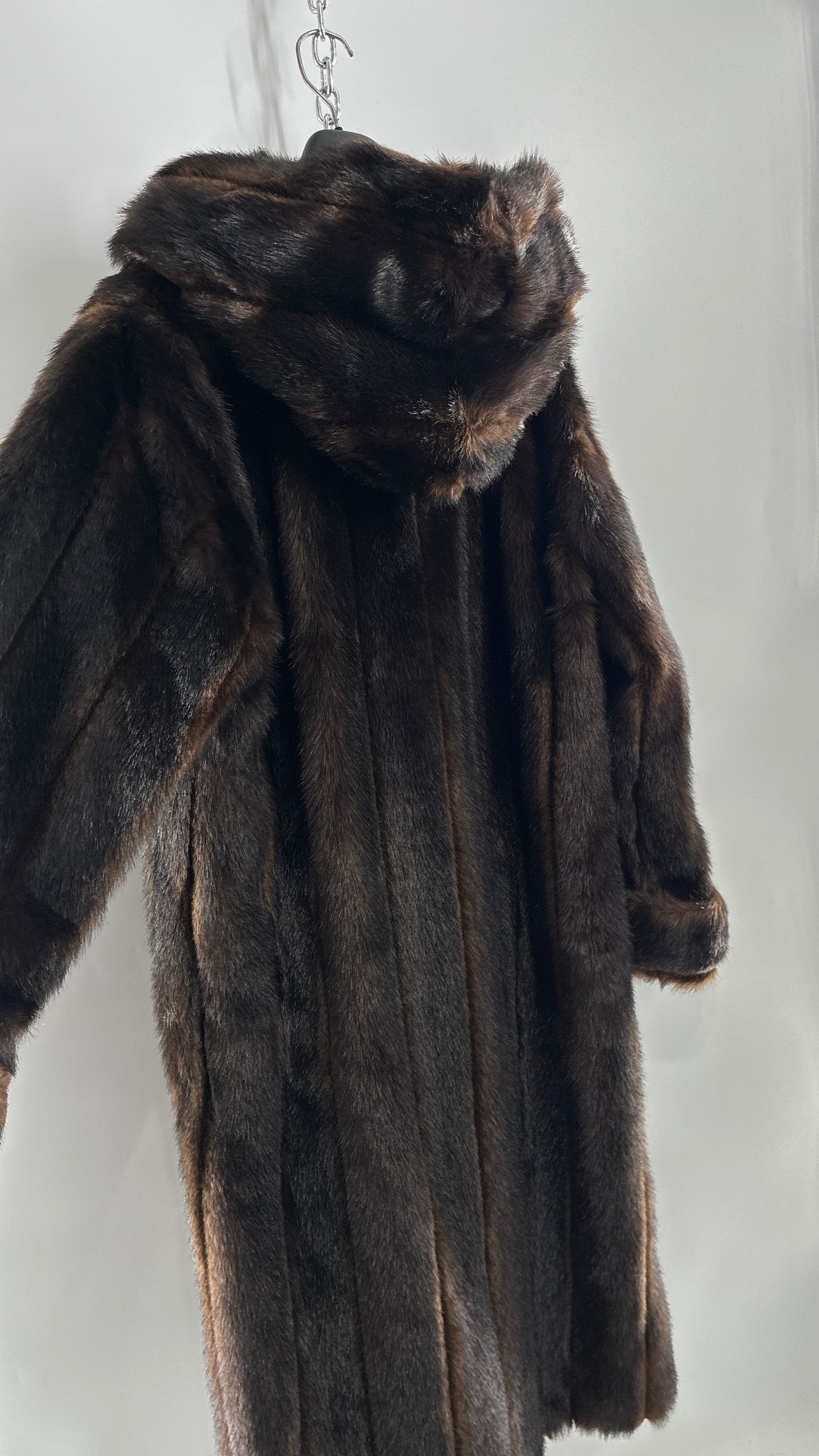 Vintage TALLY HO Hooded and Paneled, Vegan Fur Full Length Coat (Medium)