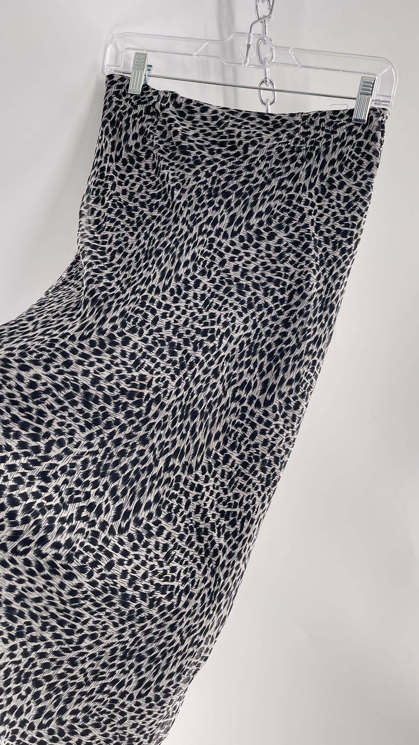 Vintage 100% Silk Leopard Print Grayish Blue Slinky Tube Maxi Skirt (6)
