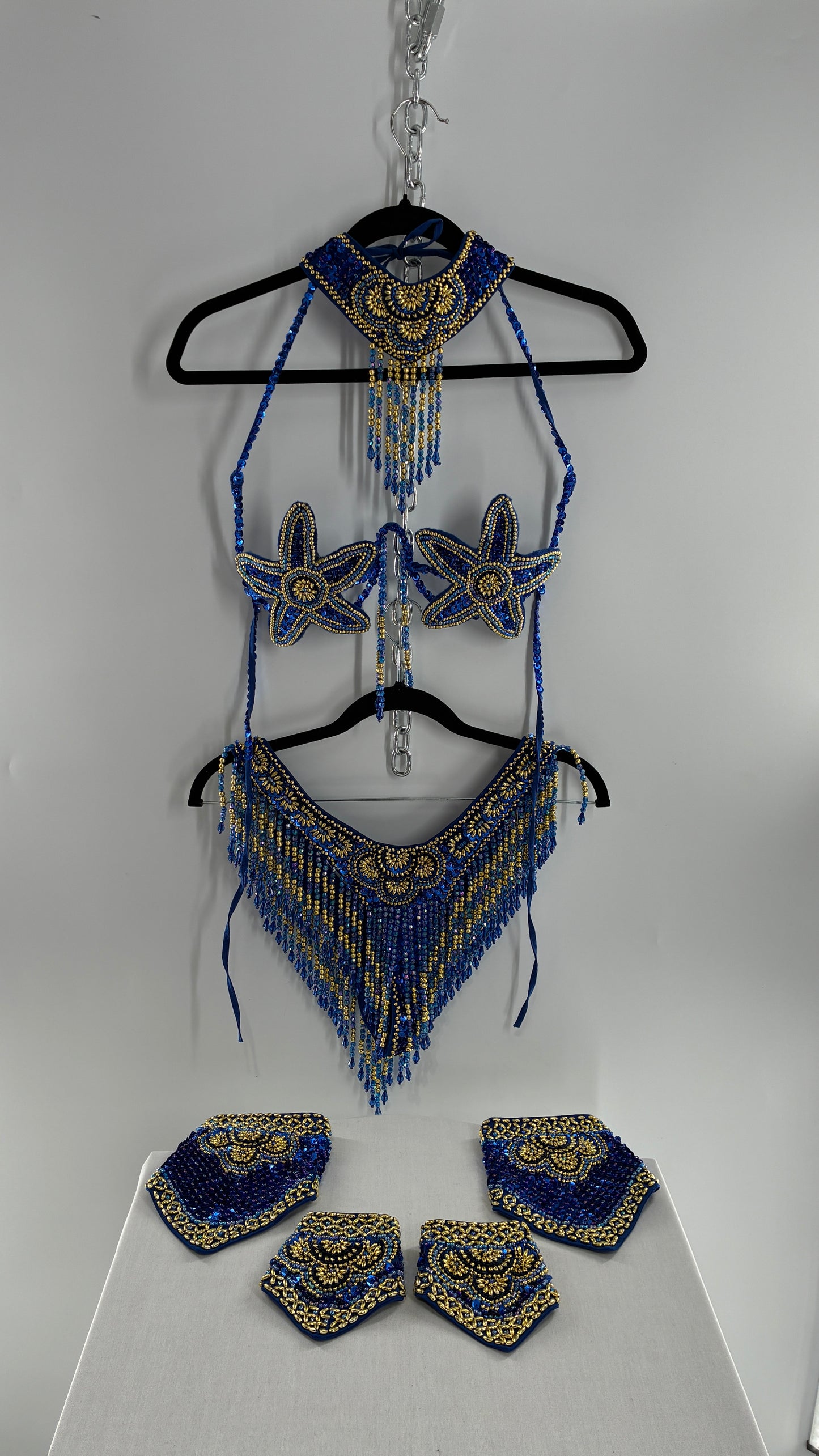 Vintage Royal Blue and Gold Beaded Belly Dancing Set