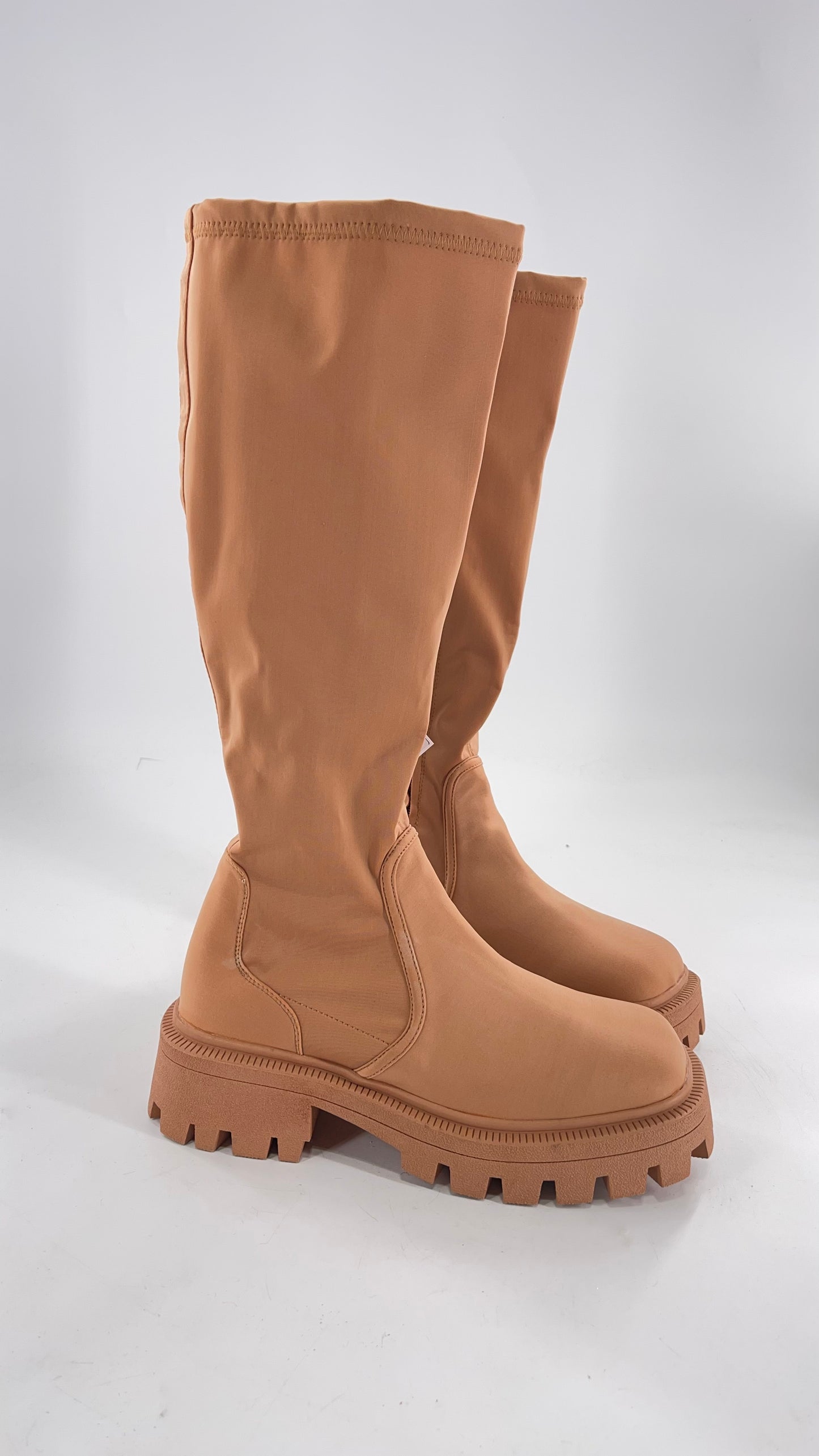 Urban Outfitters Tan Knee High Square Toe Sock Boot (8)