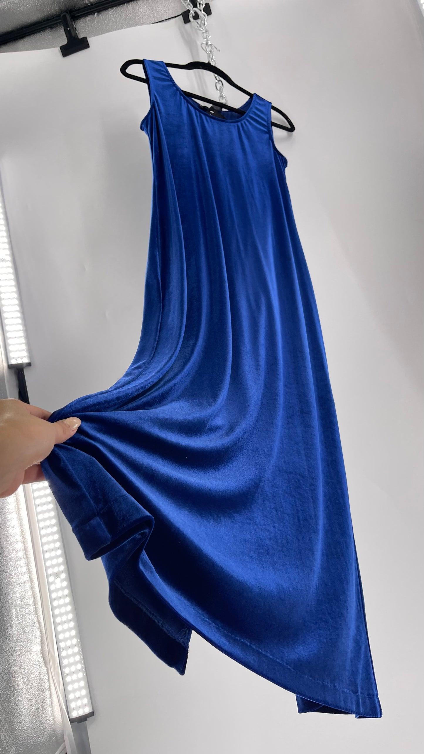 Vintage Carol Anderson Royal Blue Velvet Square Neckline Floor Length Dress (Medium)