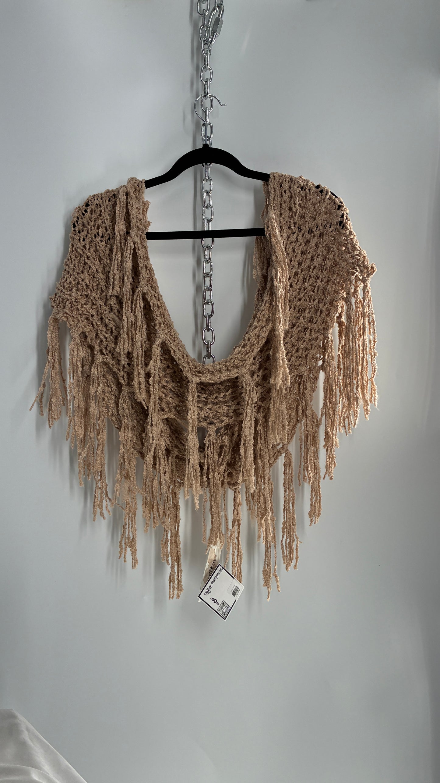 RUGGINE Beige Knit Ultra Hipster Scarf, Headscarf, Convertible Top with Tassels