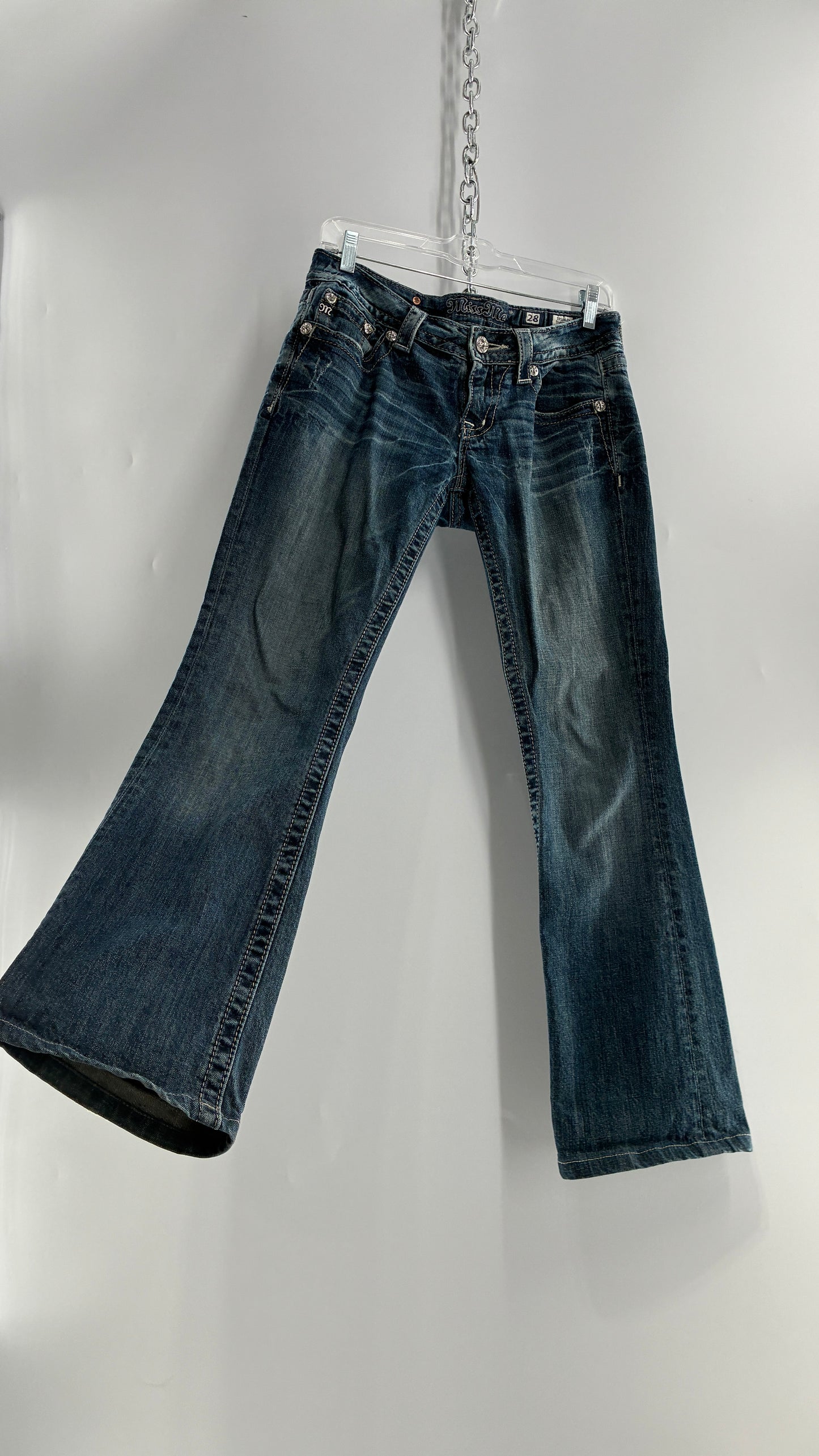Vintage MISSME Kick Flare Jeans with Embroidered Pockets with Rhinestone Detailing (28)
