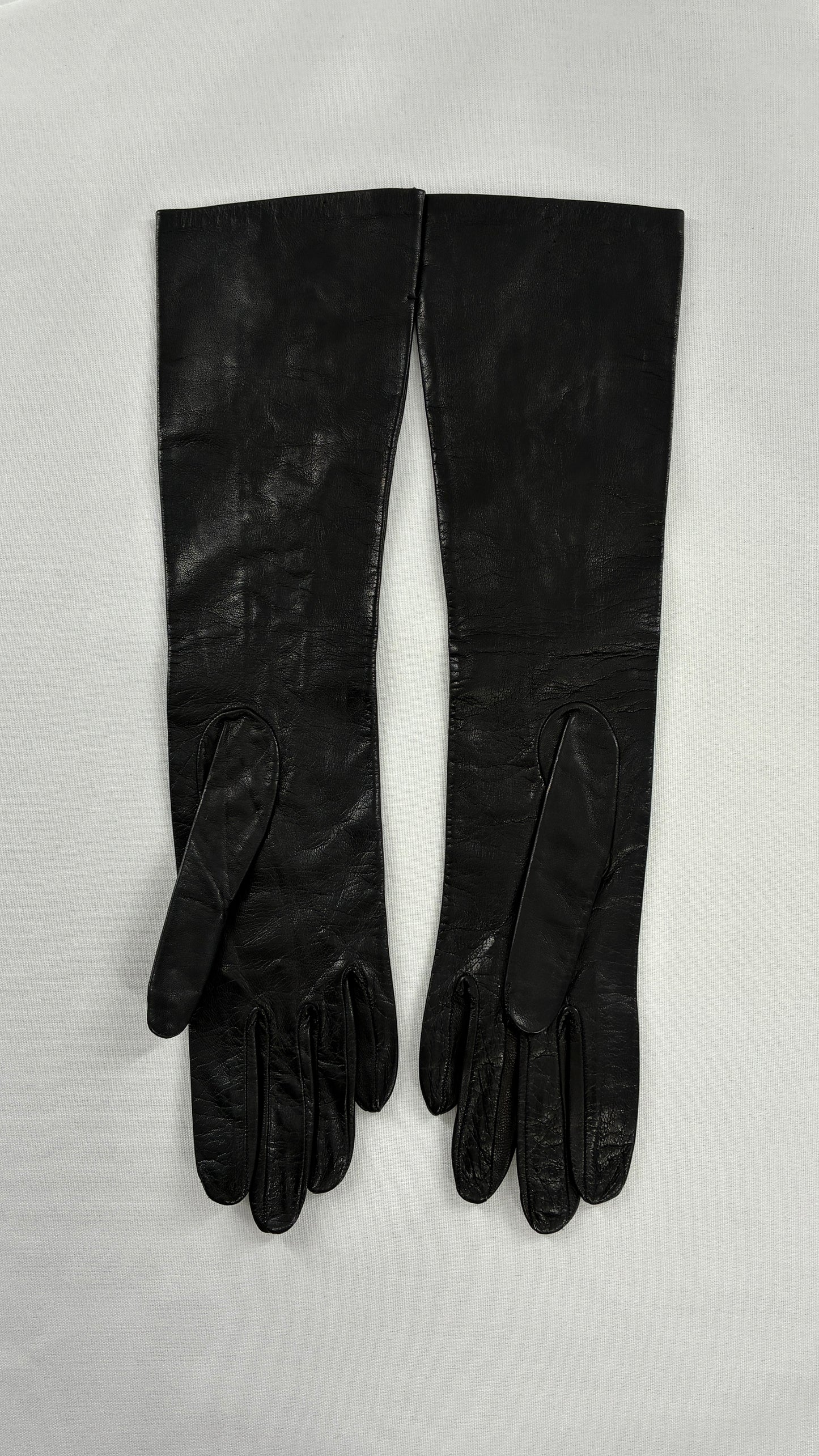 Deadstock Vintage Black Soft Leather Gloves with Lace Detail