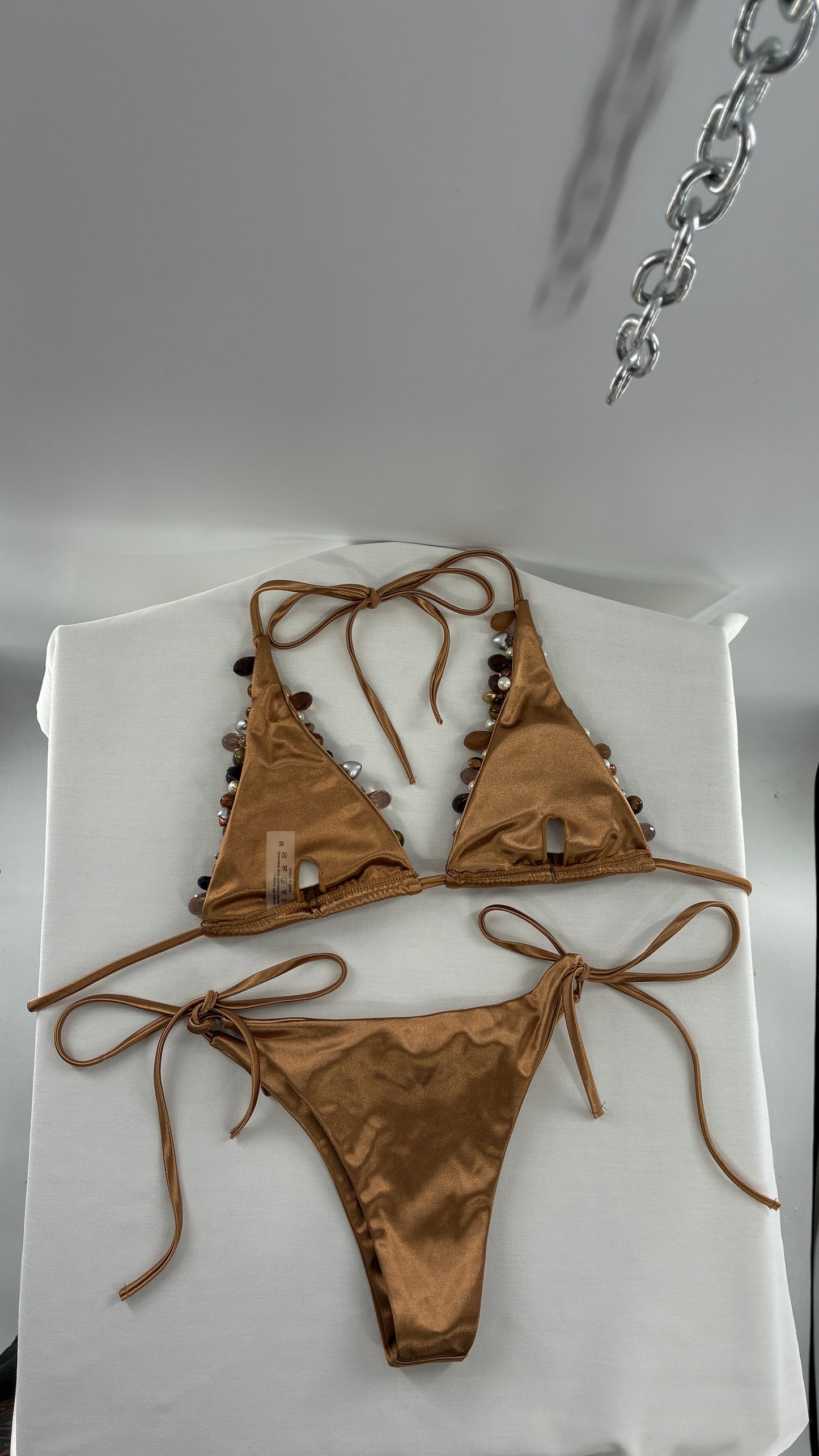 Handmade, Bronze and Beaded Swimsuit (Medium)