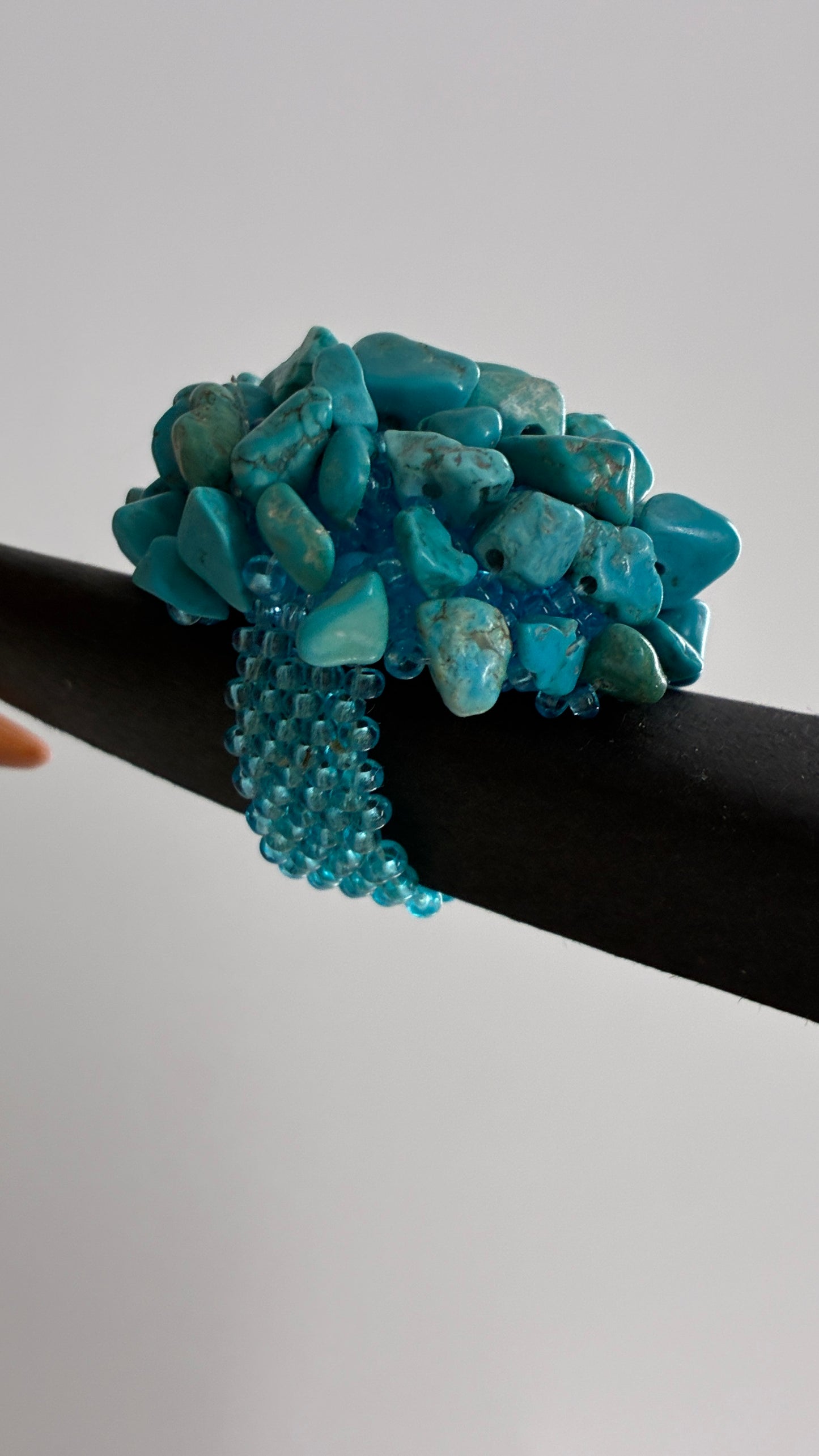 Vintage Handmade Turquoise Stone Cluster Beaded Ring
