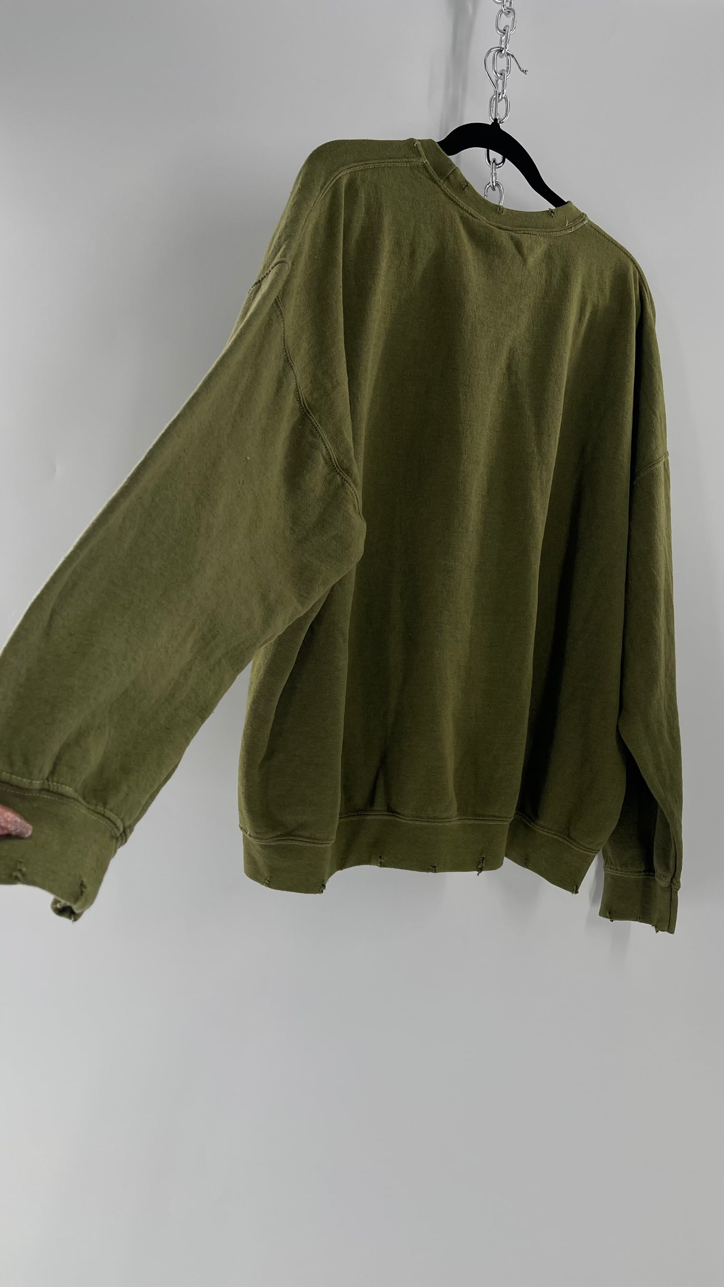 Vintage Green Graphic Pink Floyd Crewneck Knits with Distressed Neckline and Hems (L/XL)