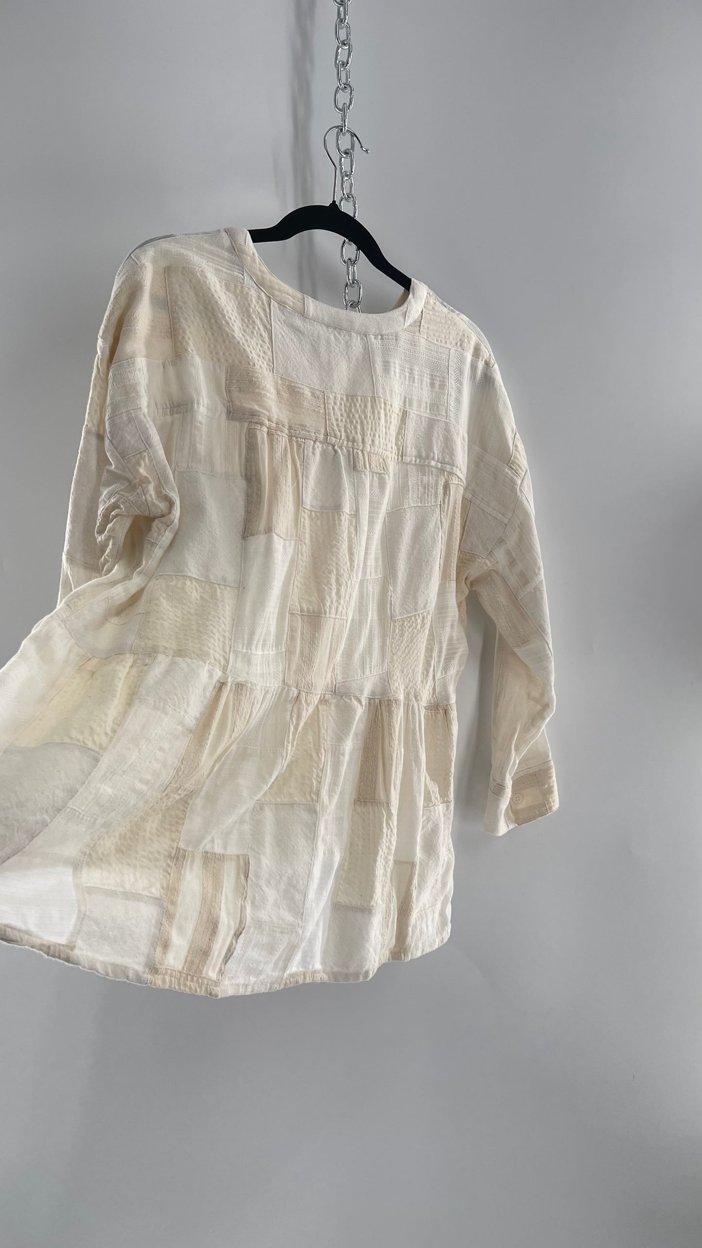 Anthropologie Patchwork Off White Voluminous Blouse with Tags Attached (Small)