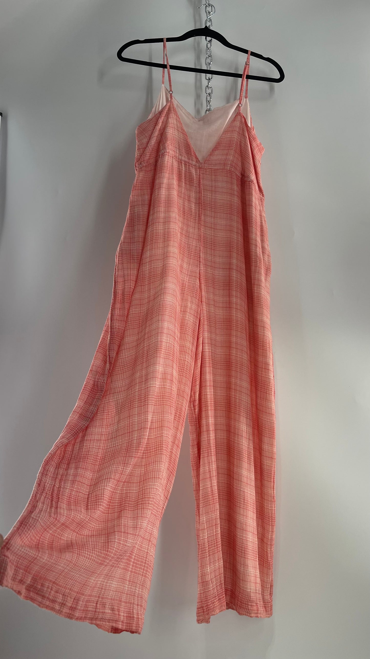 Urban Outfitters Gingham Plaid Red Picnic Jumpsuit (Large)