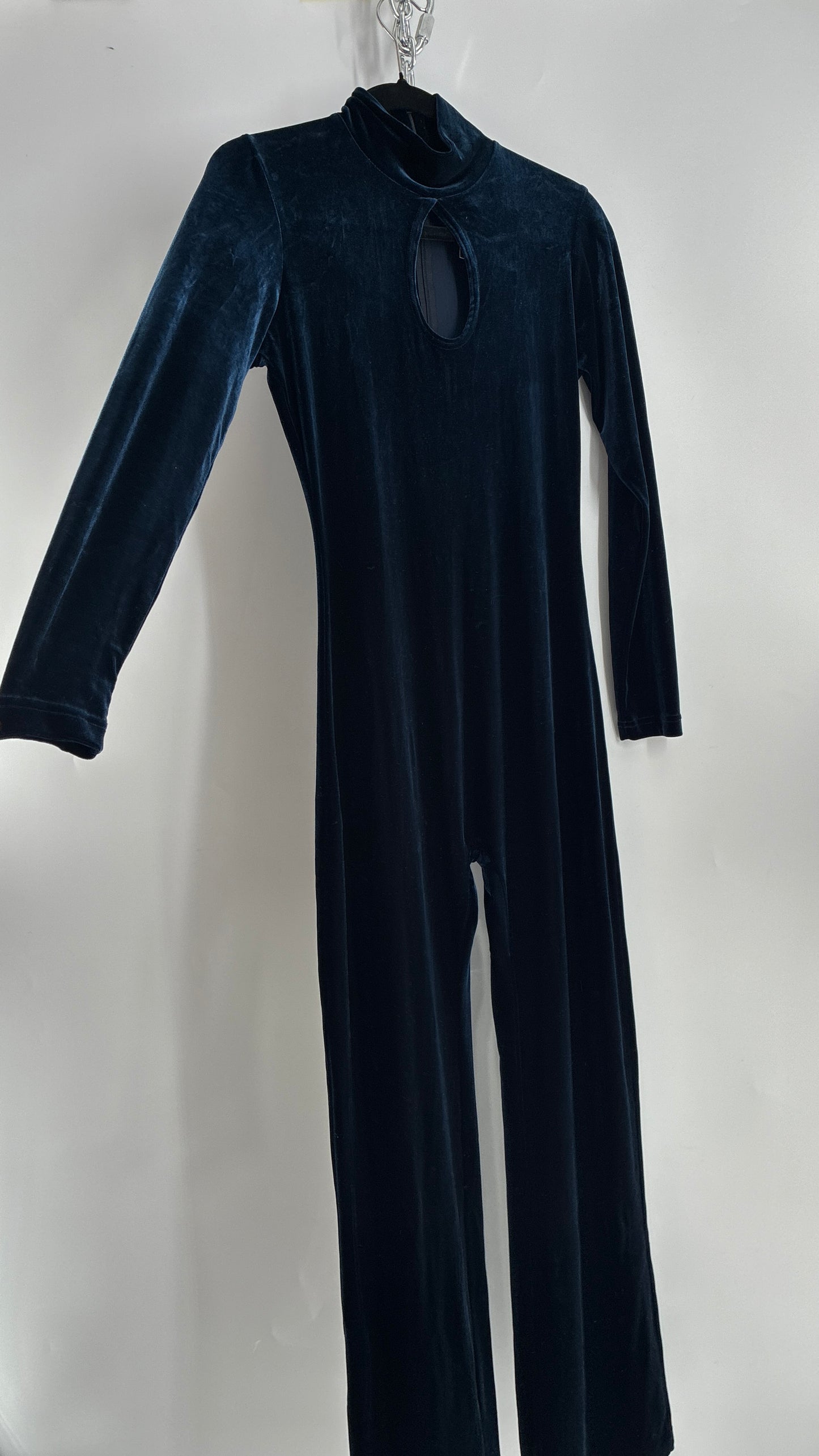 Vintage 1990s MODA INTERNATIONAL Midnight/Navy Blue Jumpsuit with Cut Out Keyhole Detail (Small)