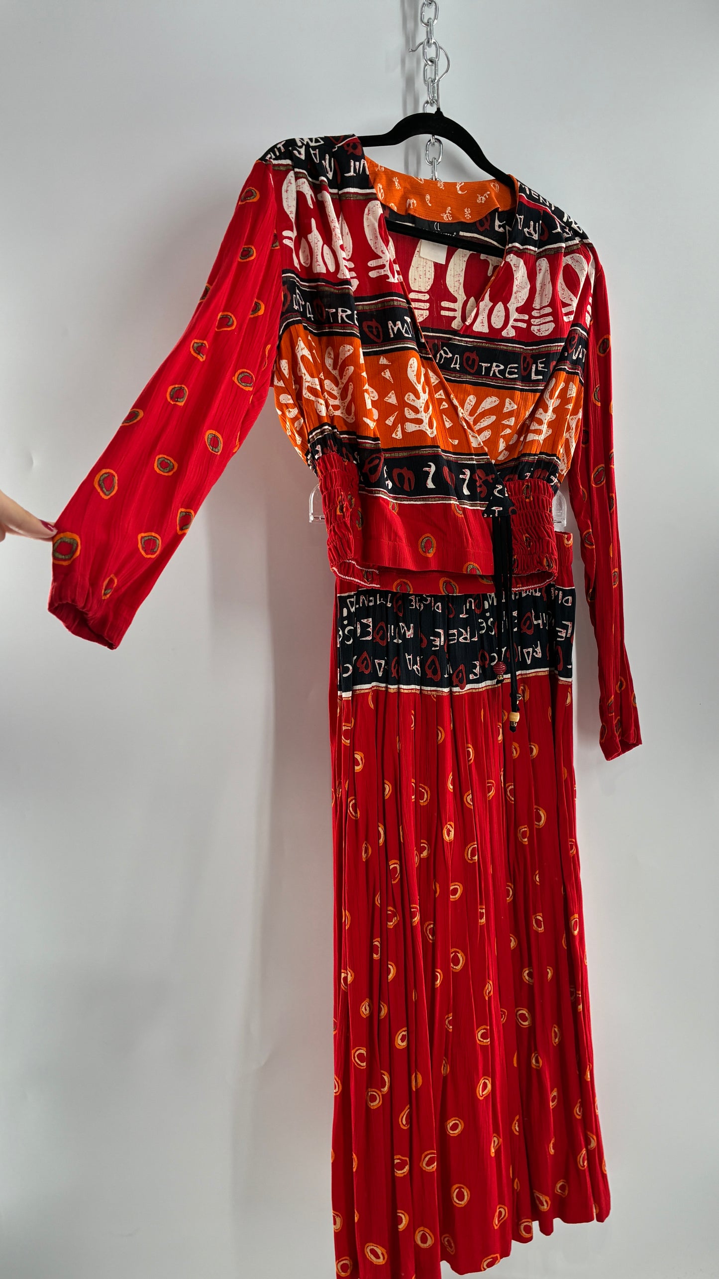 Vintage CAROLE LITTLE Red 3pc Set, Cropped Blouse, Haram Pant and Skirt (Pants 4, Skirt 10, Top S)