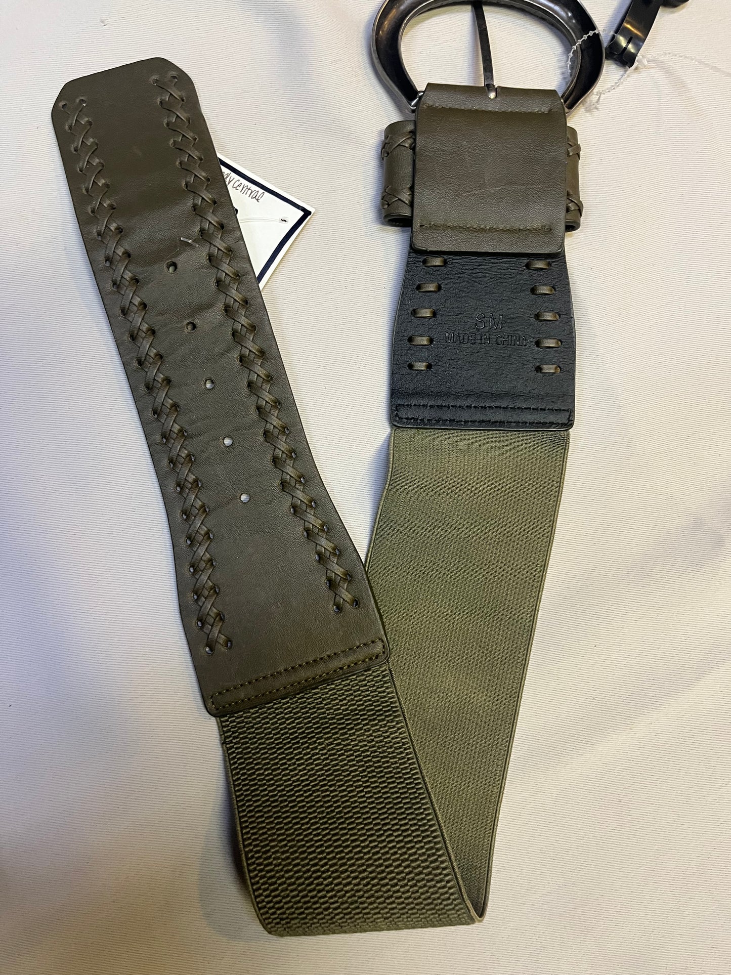 Body Central Olive Green Leather Elastic Belt SM
