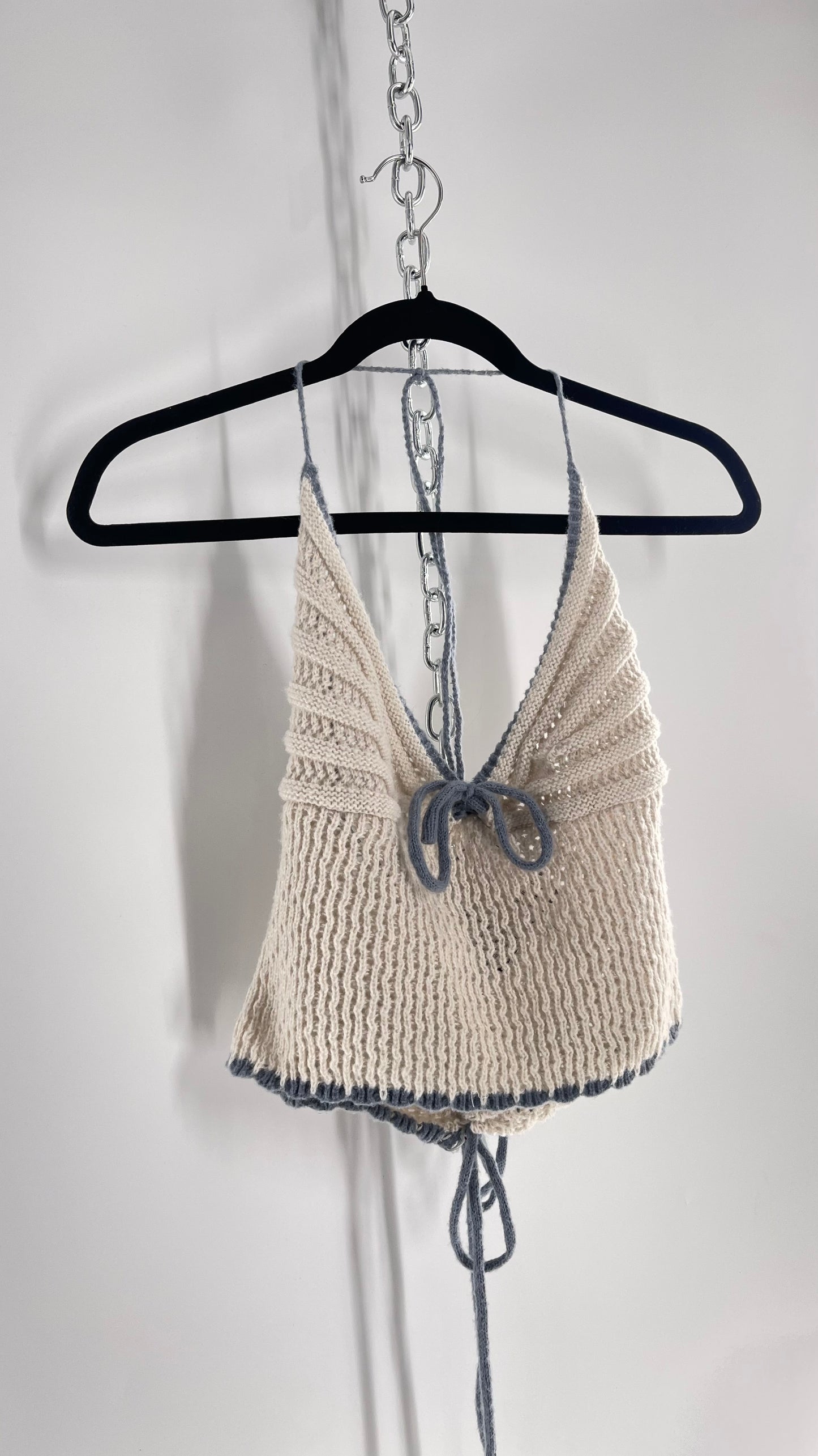 Handknit Halter with Powder Blue Trim (S/M)