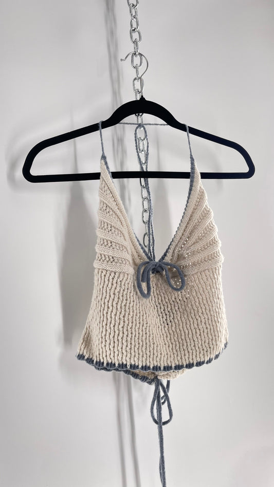 Handknit Halter with Powder Blue Trim (S/M)