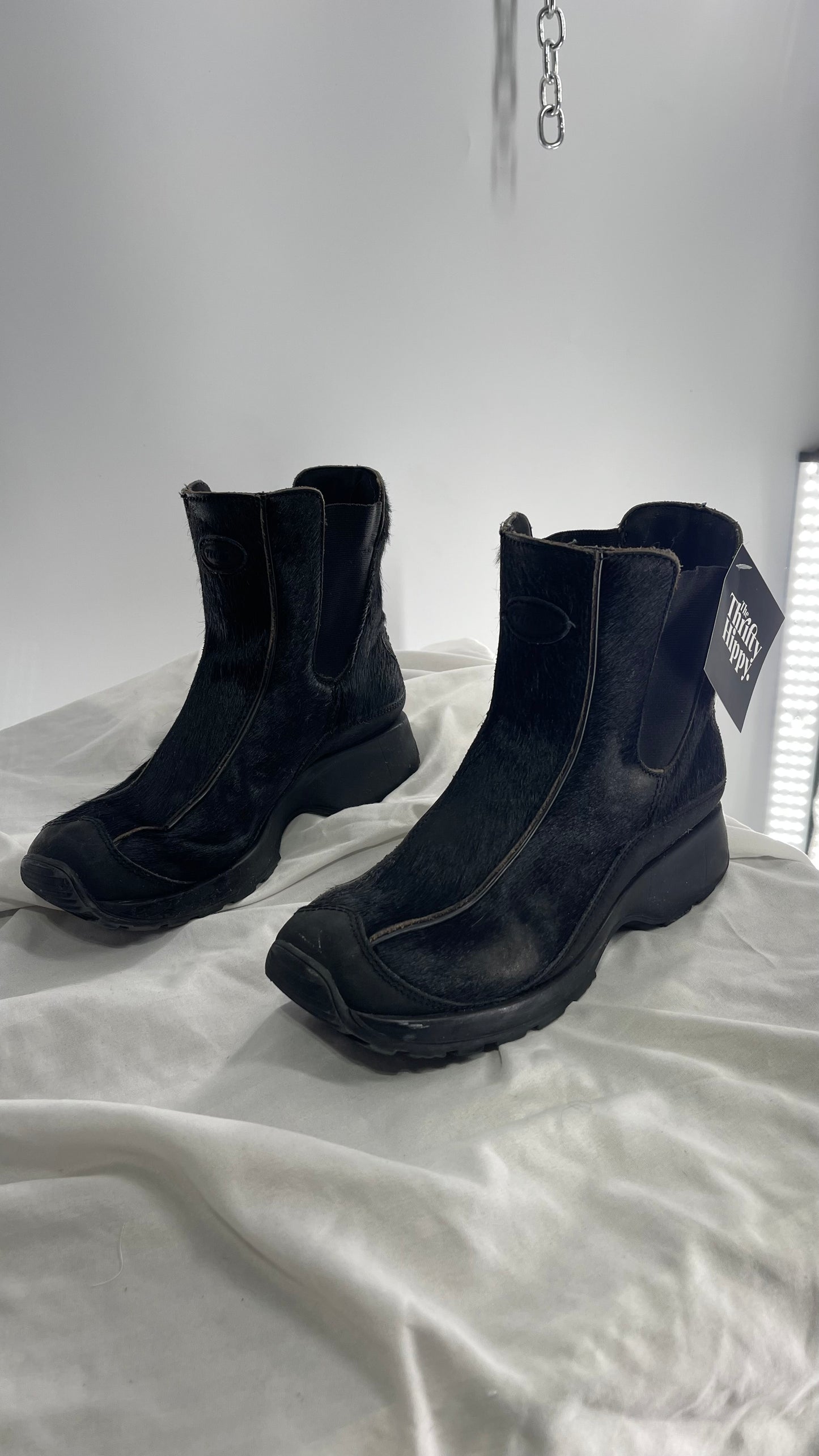 Vintage TECHNICA Black Cow Hide Round Toe Chunky Sole Boots (7.5)