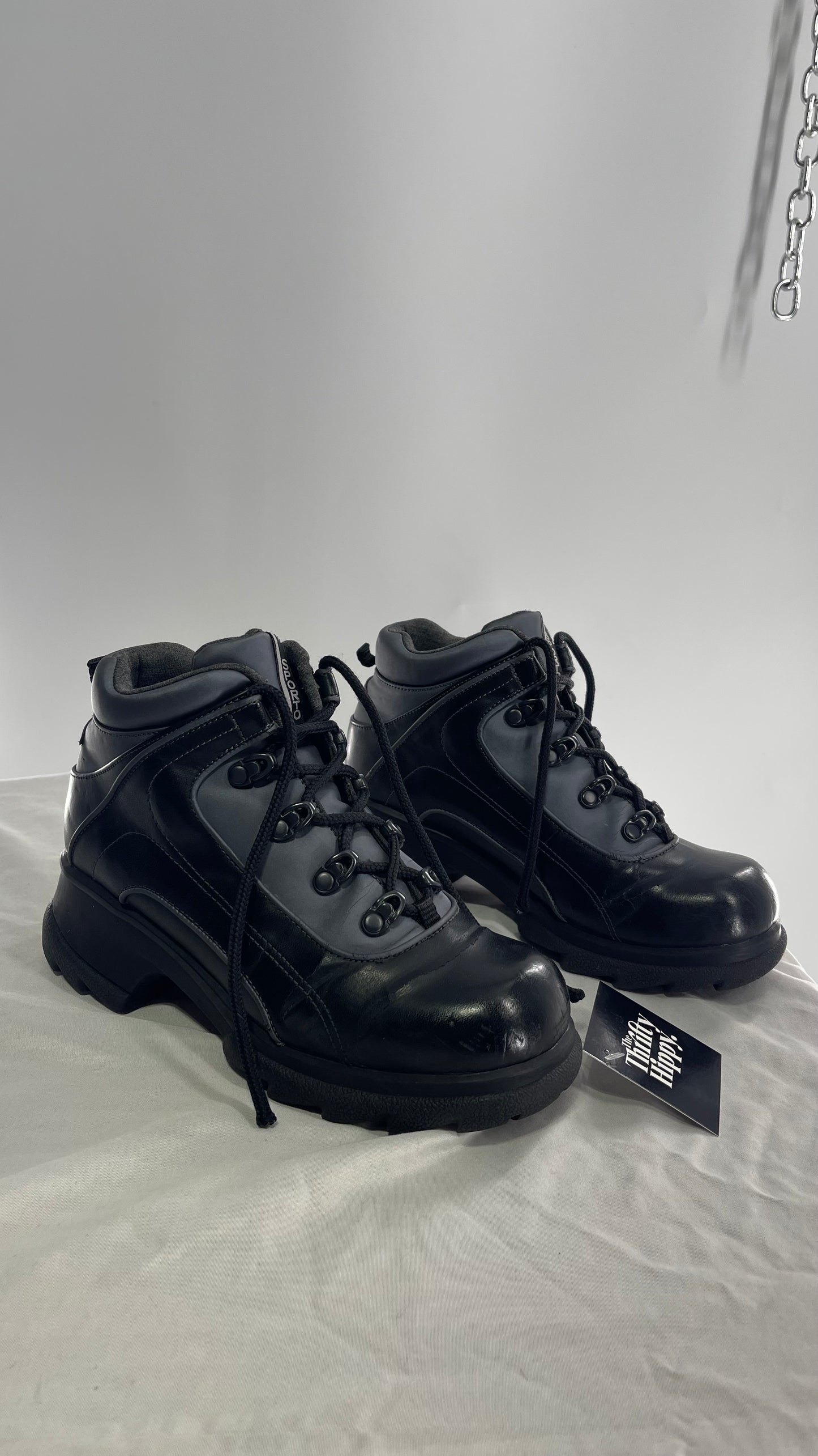 1990s Vintage SPORTO Metallic Blue and Black Round Toe Platform Sneaker Boot (9)