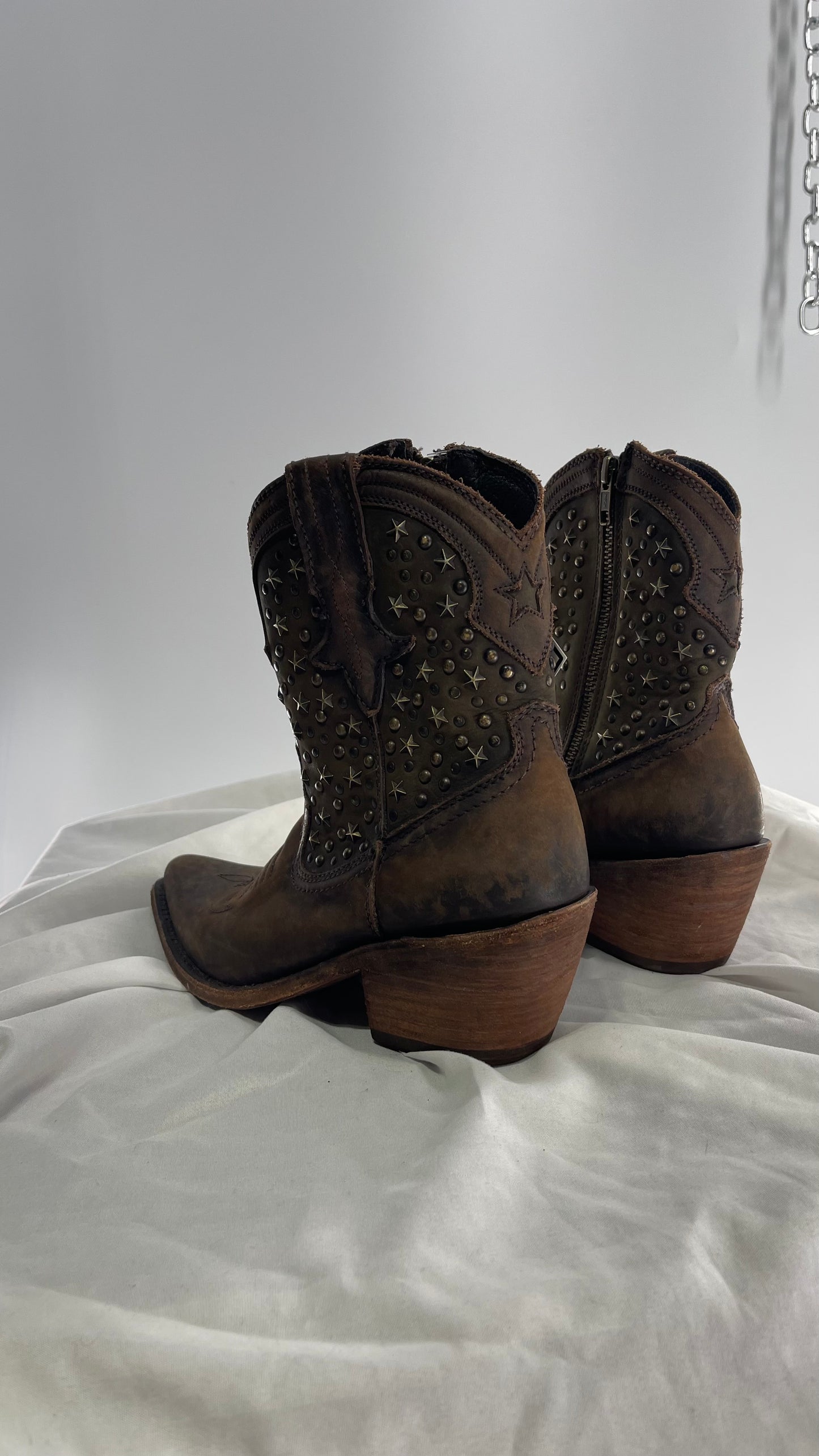 LIBERTY BLACK Handmade in Mexico Leather Cowboy Boots with Star Studs (7.5)