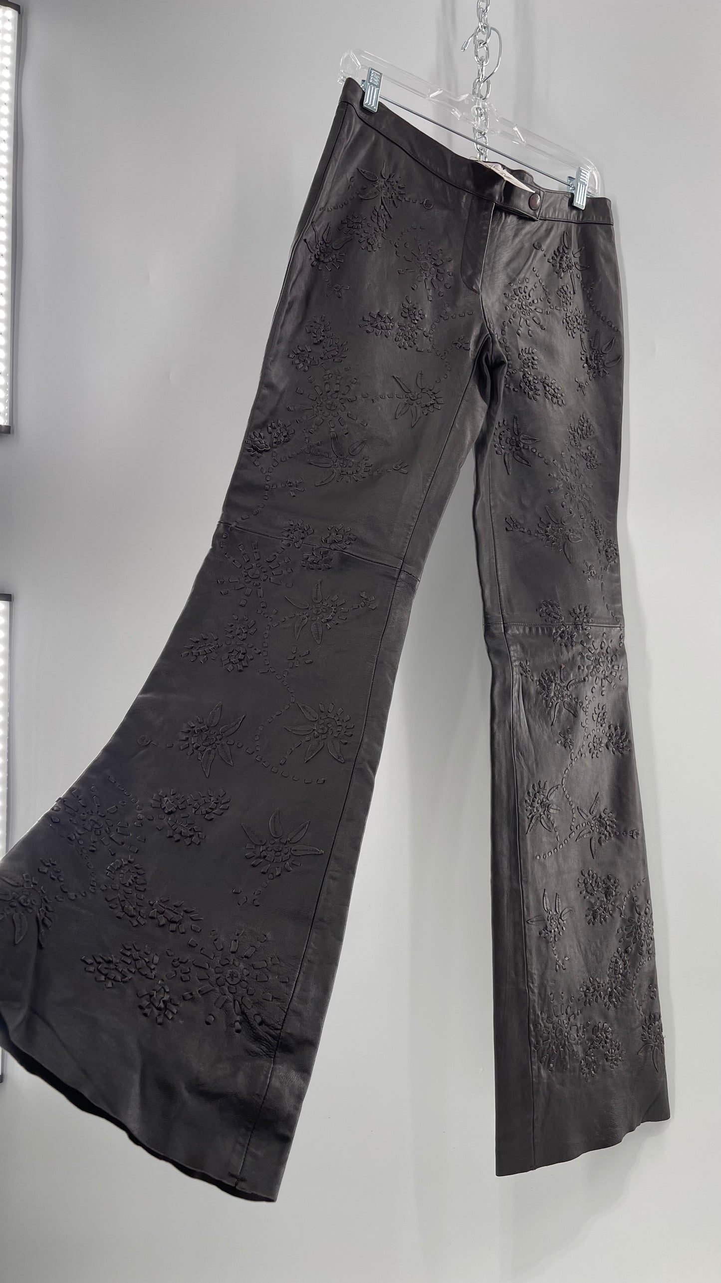 Moschino Brown Leather Embroidered Pants (10) ***WITH TAGS***