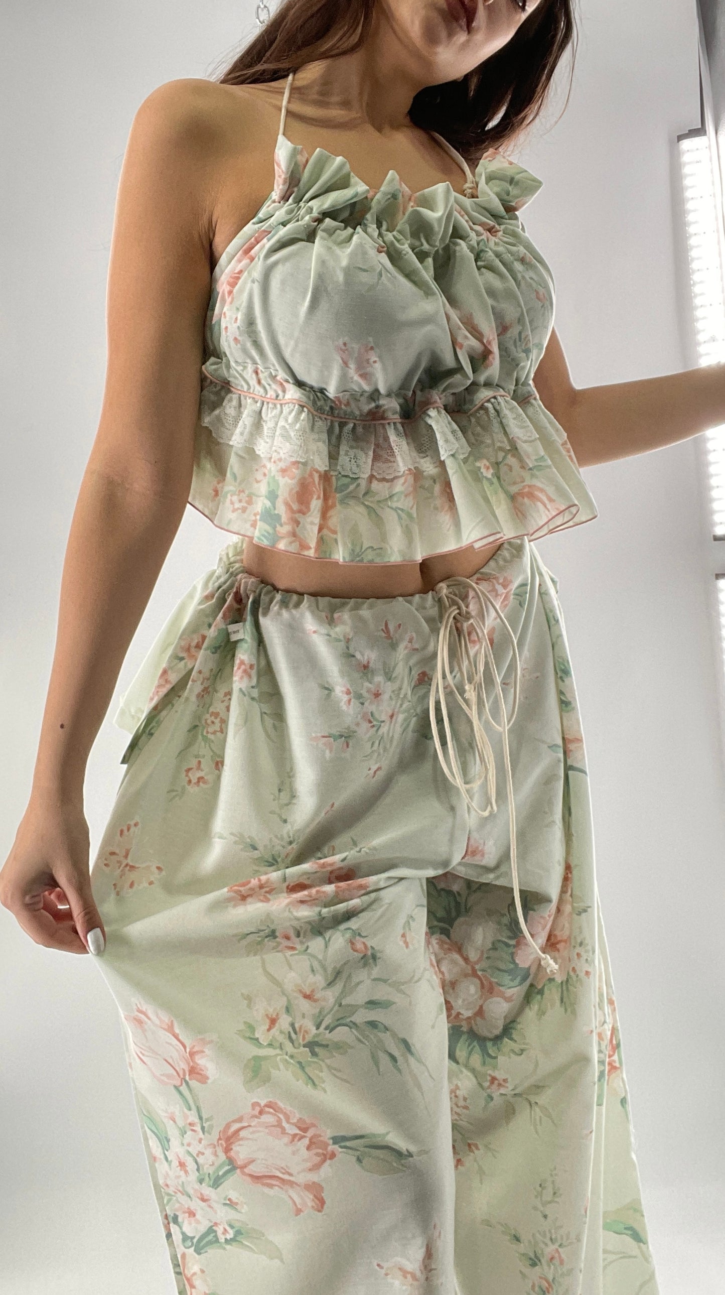 Vintage Set Covered in Delicate Dainty Florals, Butterflies, and Ruffles (One Size, Adjustable)