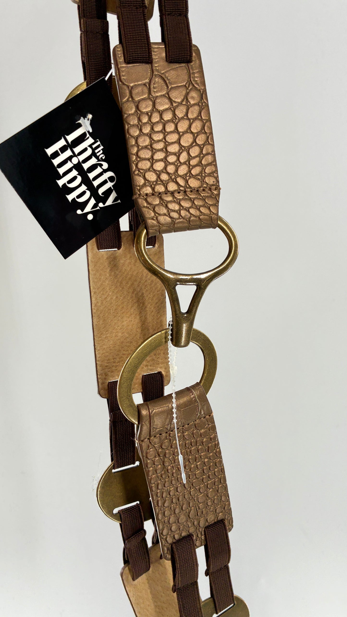 Vintage CHICO’s Bronze Embossed Leather and Metal Ring Belt (Medium)