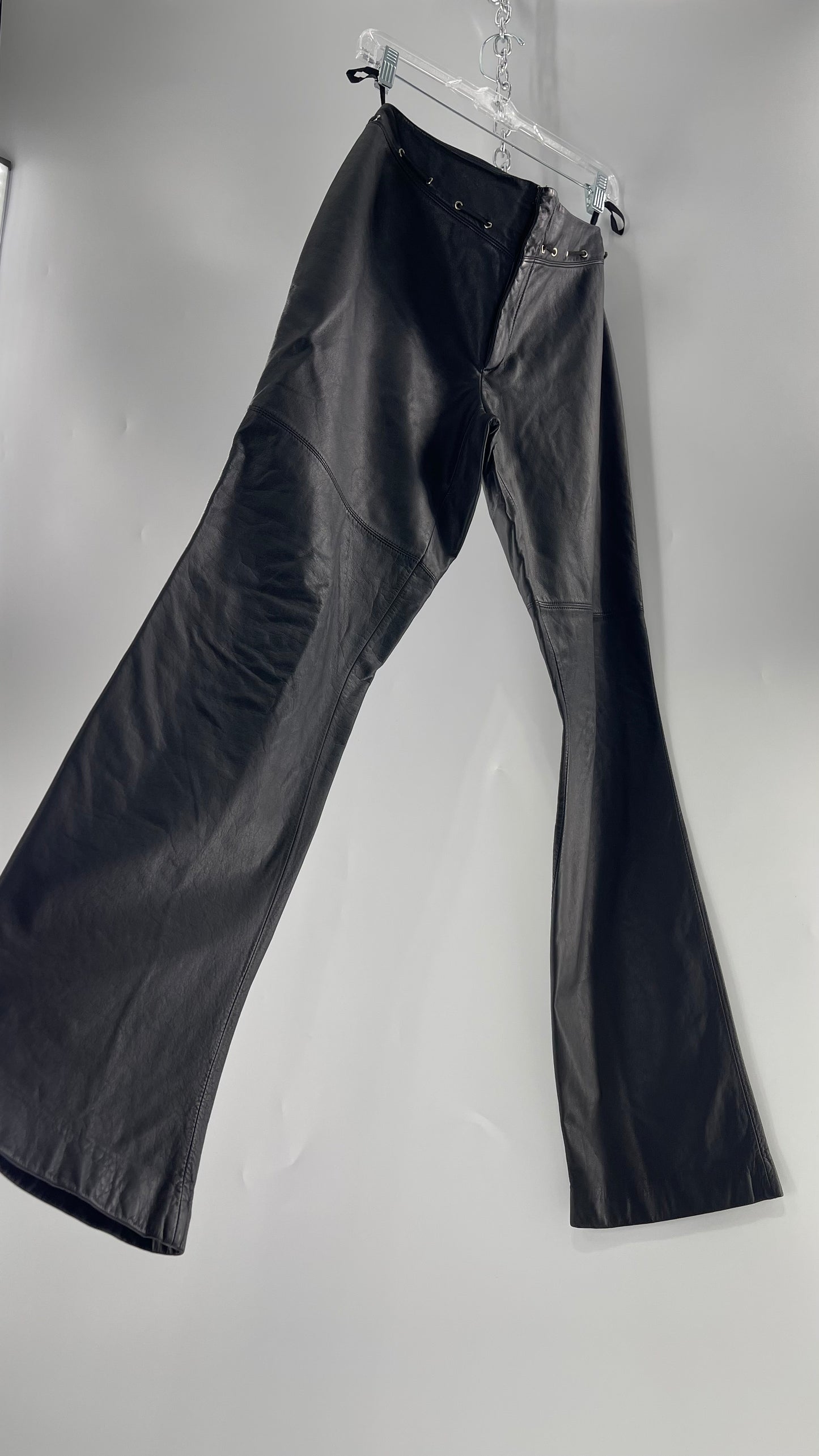 Vintage 90s RALPH Ralph Lauren Thin Leather Pants with Thread Through Grommet Detail on Waistline (4)