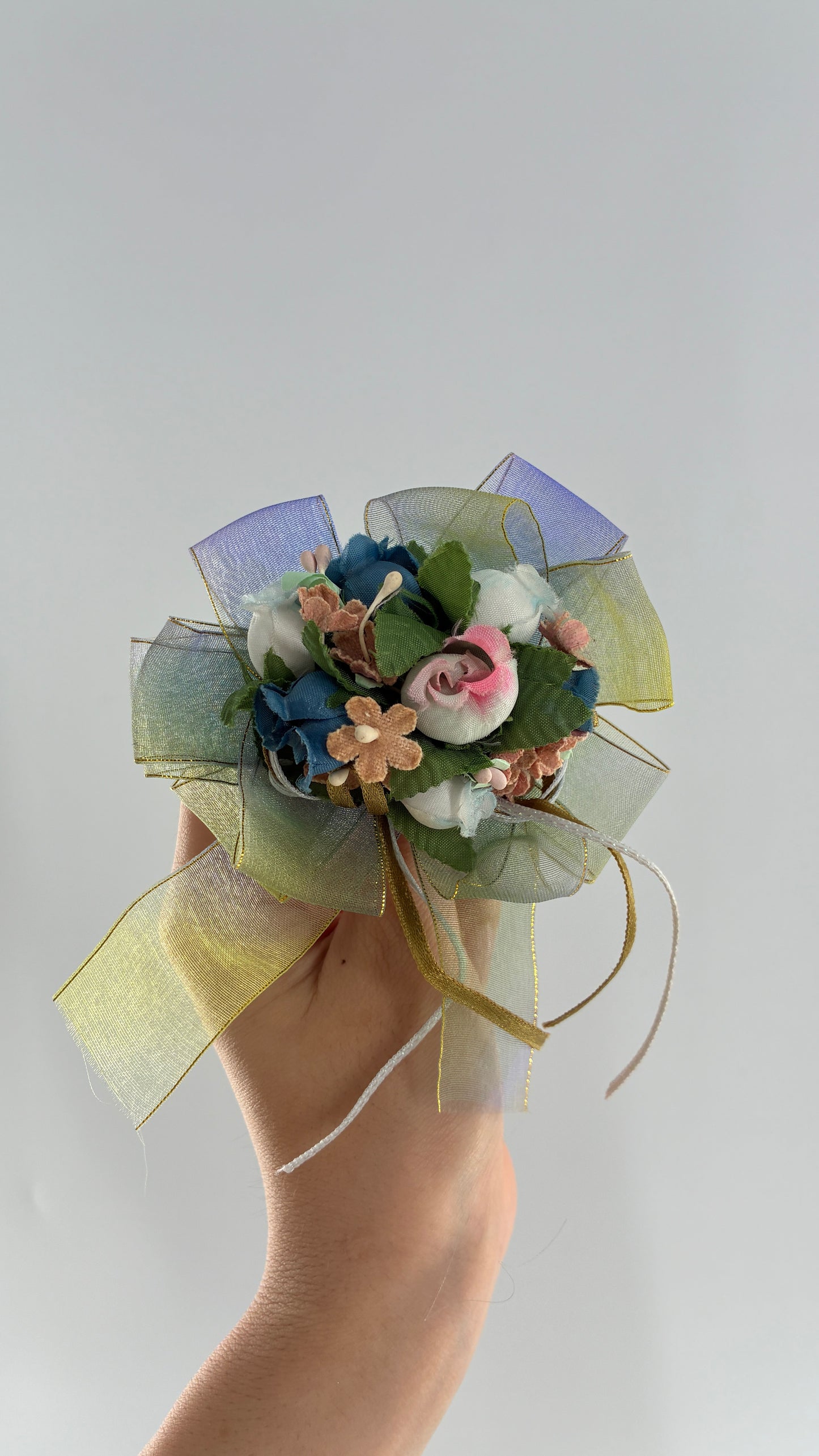 Vintage Embroidered Lace Floral Brooch with Ribbons and Faux Flowers