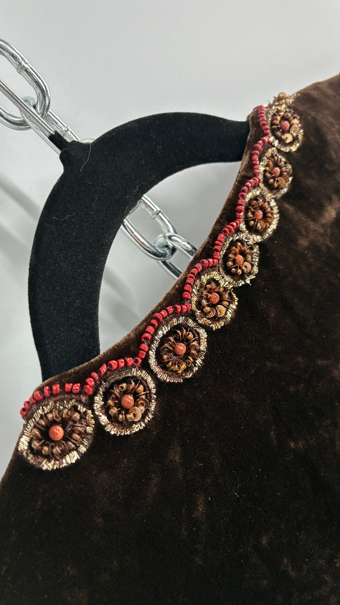 Blush Vintage BLUSH Brown Velvet Beaded and Embroidered Jacket (L/XL)