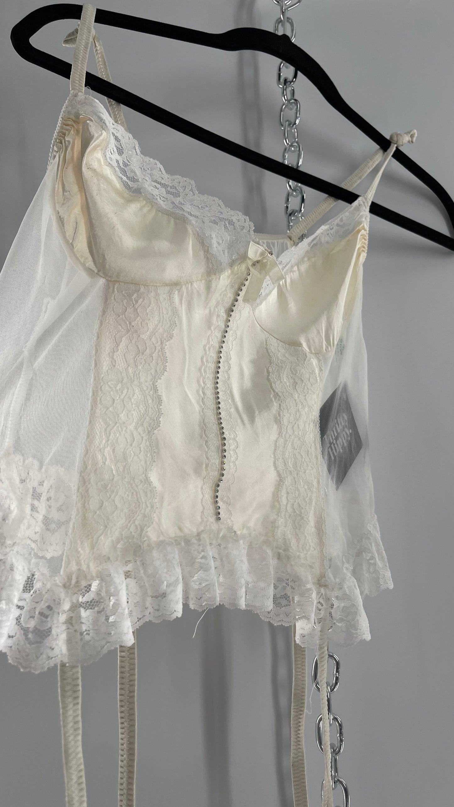Nani Flower Vintage Delicate Ruffles + Rhinestones Lace + Mesh Babydoll (M)