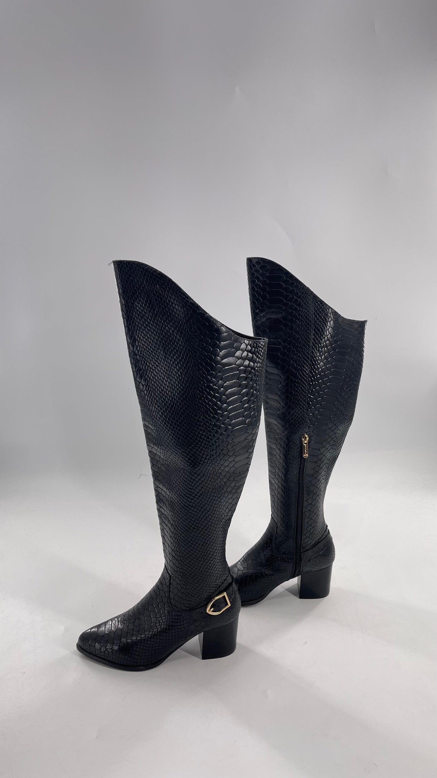 ORCADE Genuine Brazilian Leather Crocodile Embossed/Textured Knee High Boots (5)