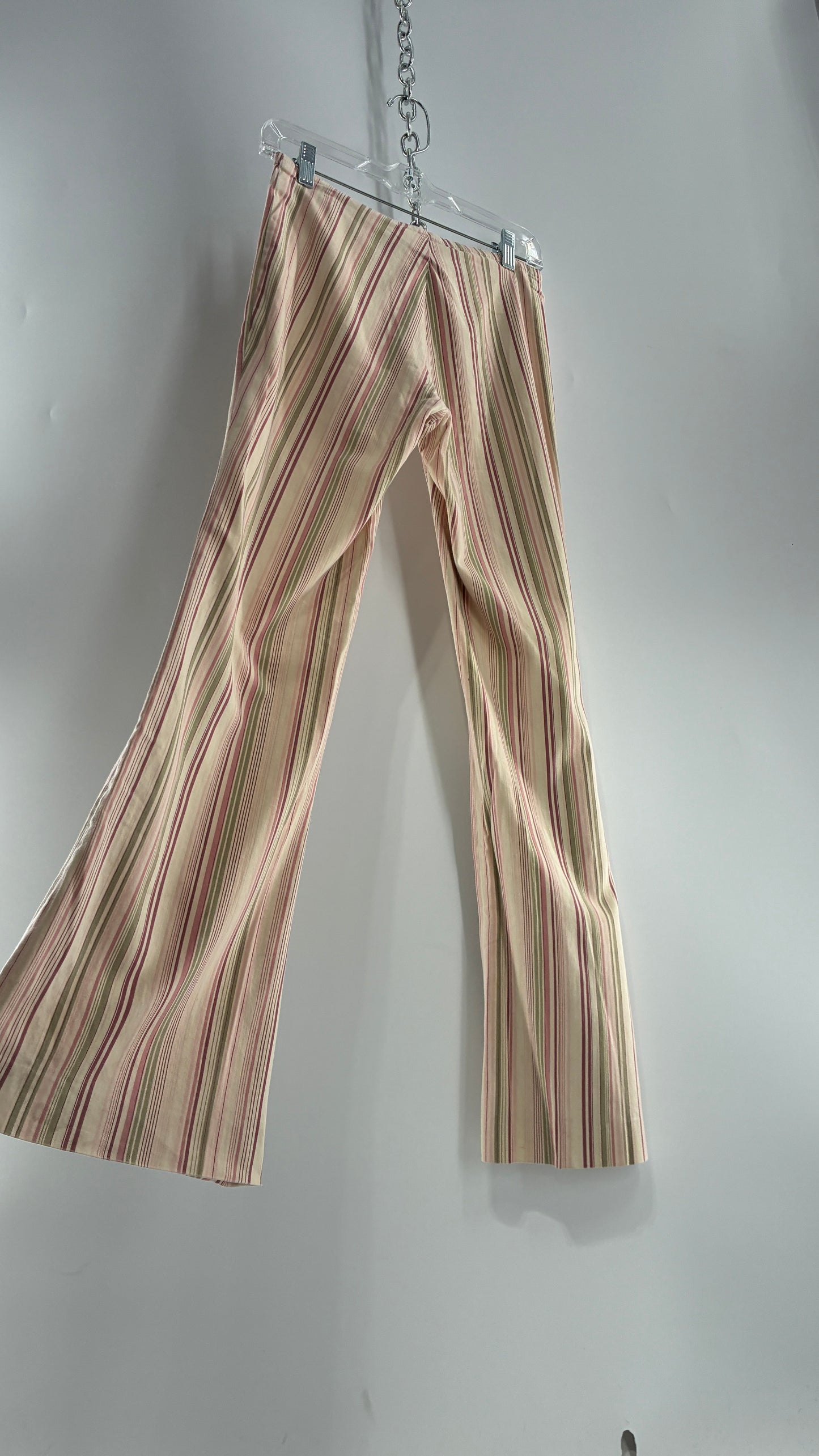 Rare Vintage TARK ‘1 Ultra Low Rise Pink and Green Striped Kick Flares