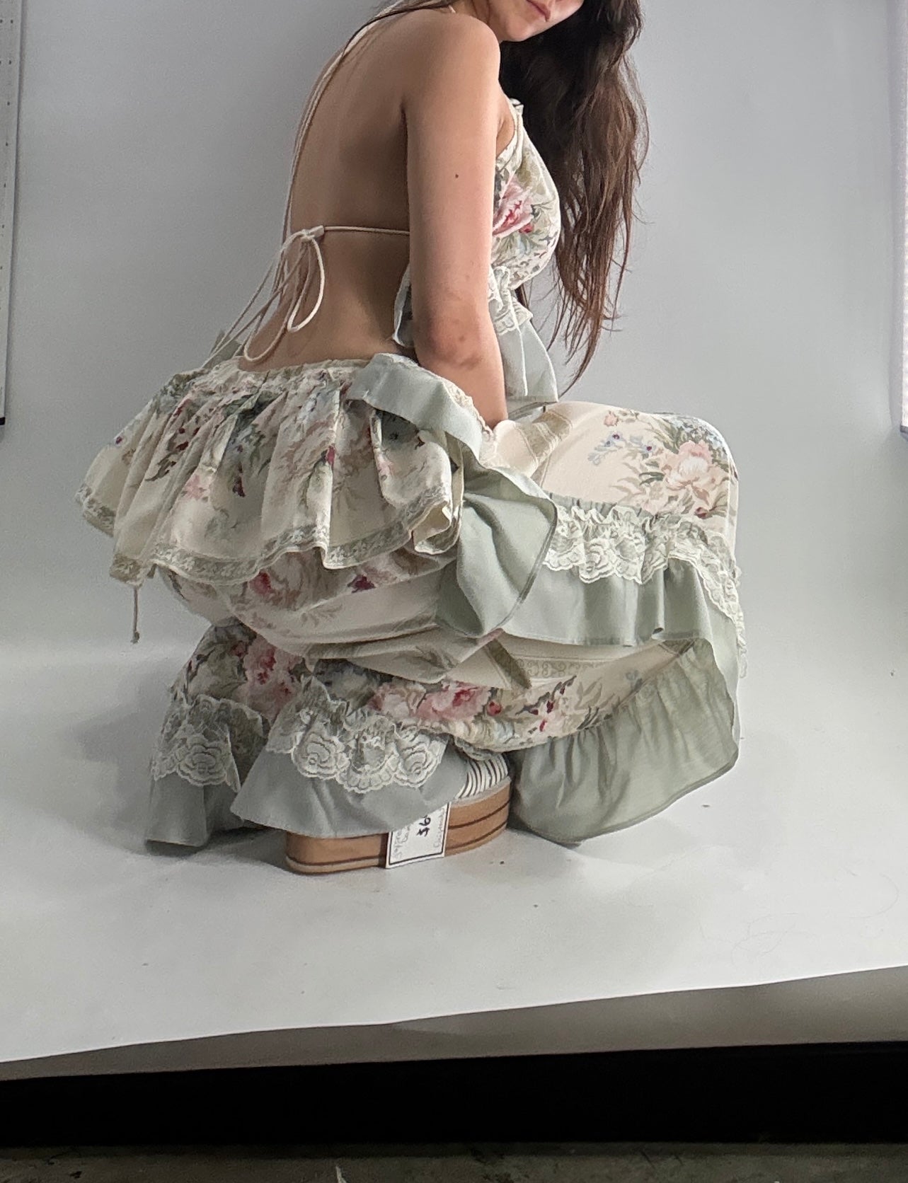 Handmade Vintage Muted Florals Two Piece Set with Adjustable Waist and Bust Lines (XS-XL)