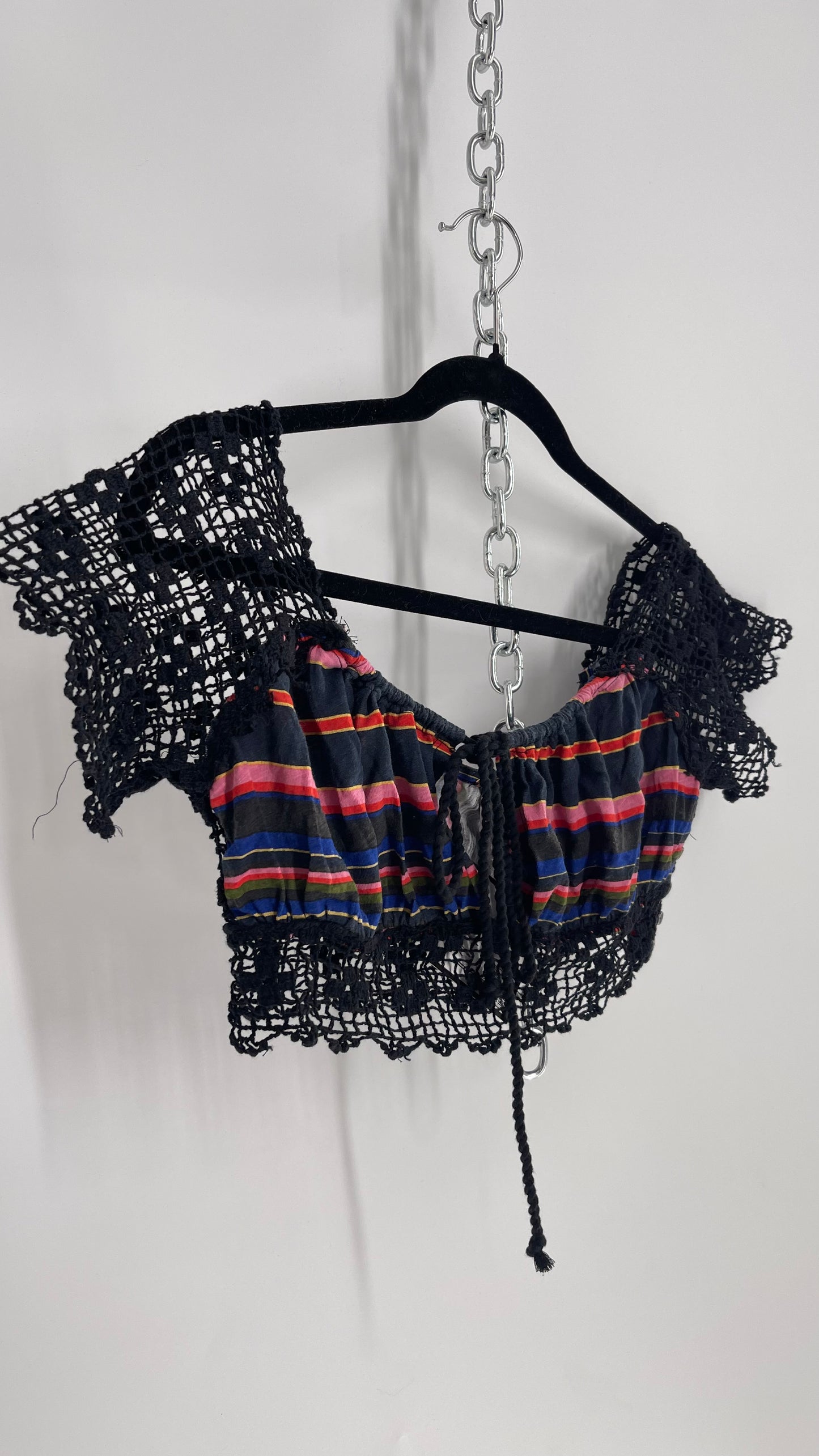 Free People Black Crochet Sleeve and Waistline Striped Bustier (XS)