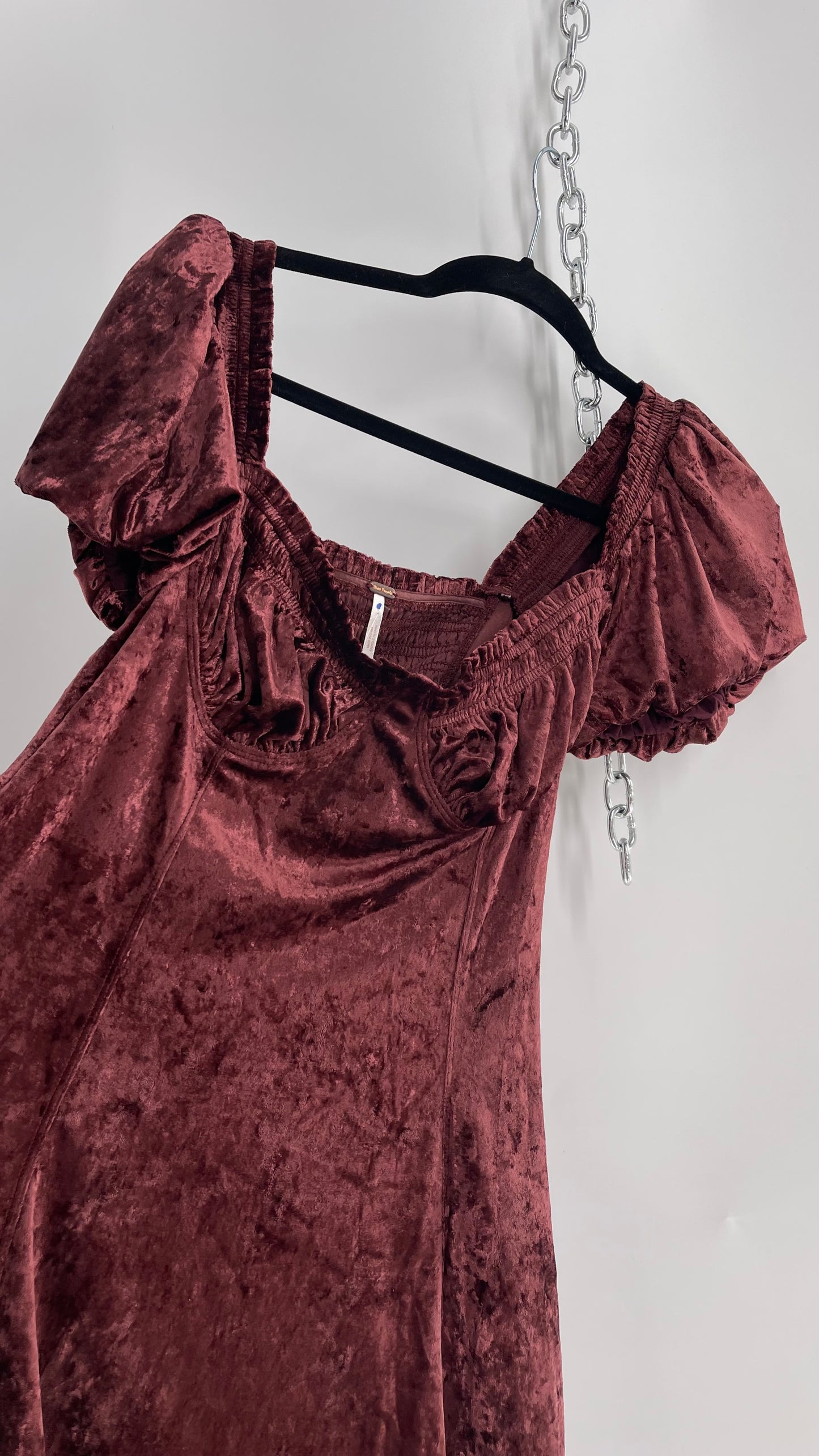 Free People Velour Plum Bustier Milkmaid Dress with Bubble Puff Sleeves (2)