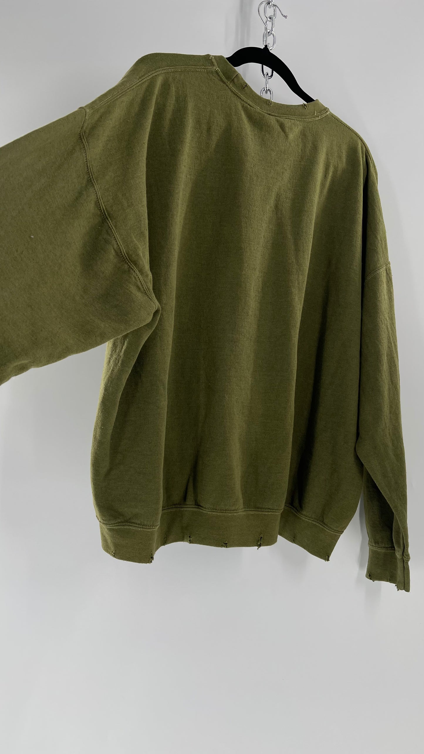 Vintage Green Graphic Pink Floyd Crewneck Knits with Distressed Neckline and Hems (L/XL)