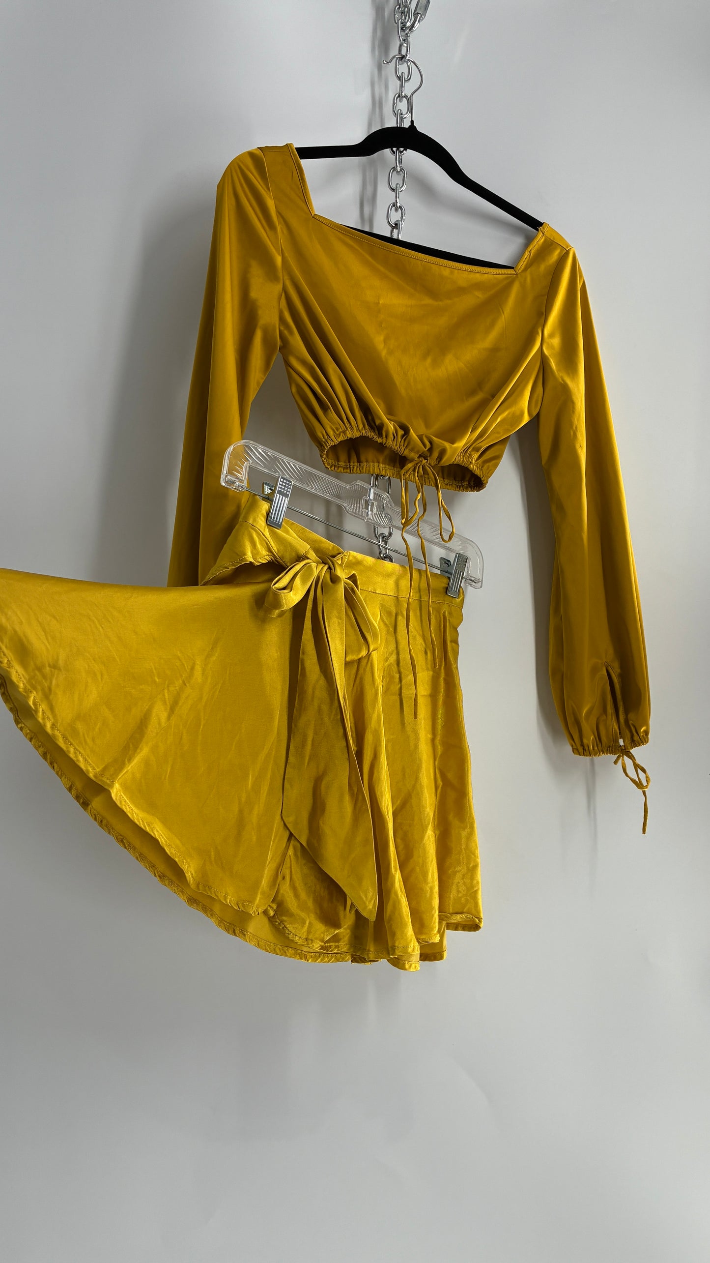 Golden Yellow Set: Free People Bubble Sleeve Top (S) Skirt Urban Outfitters Skirt (XS)