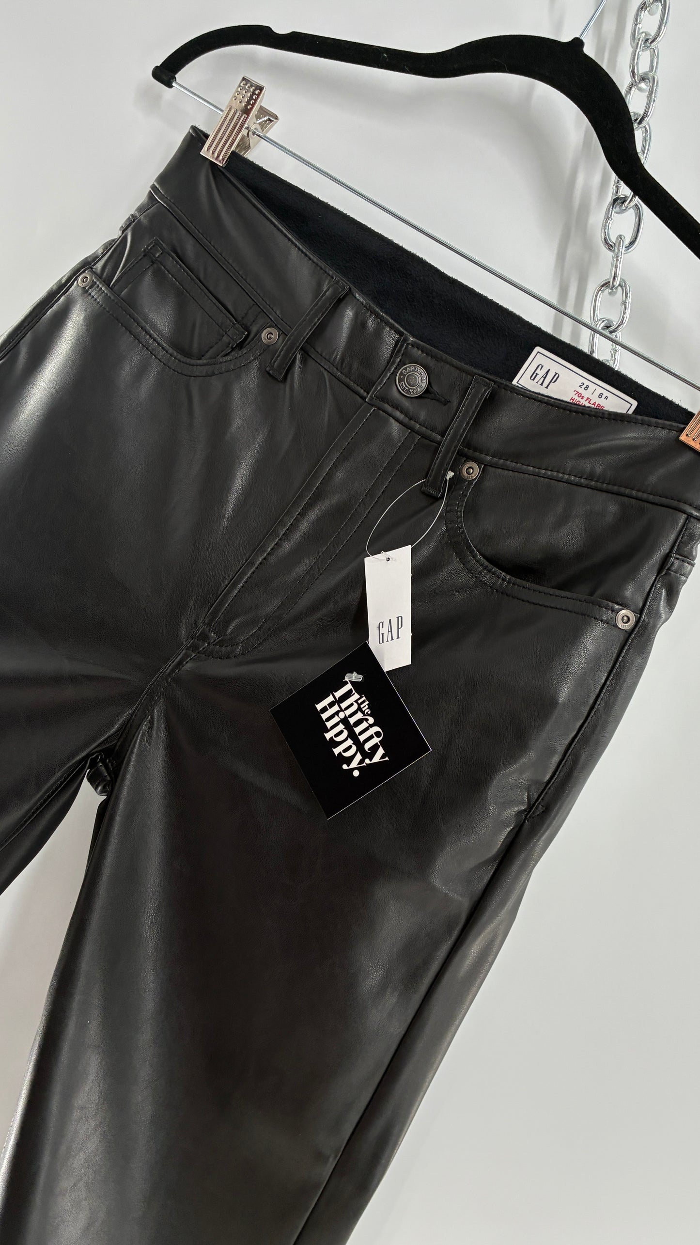 GAP Black Vegan Leather Flared Pants with Tags Attached (28/6R)