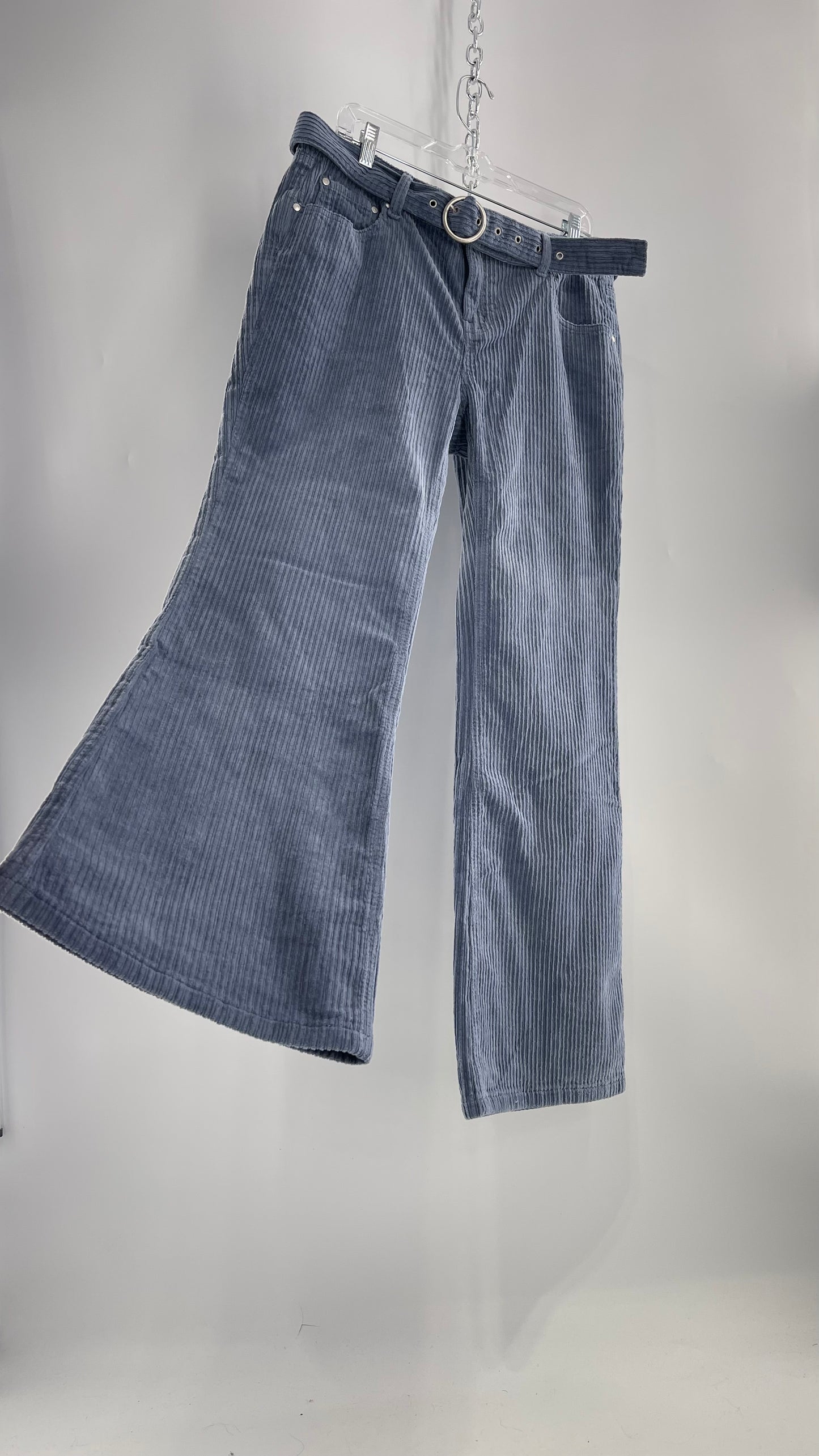 MILK IT Recycled Powder Blue Corduroy Low Waist Grommet Buckle Folk Jean with Tags Attached (16)