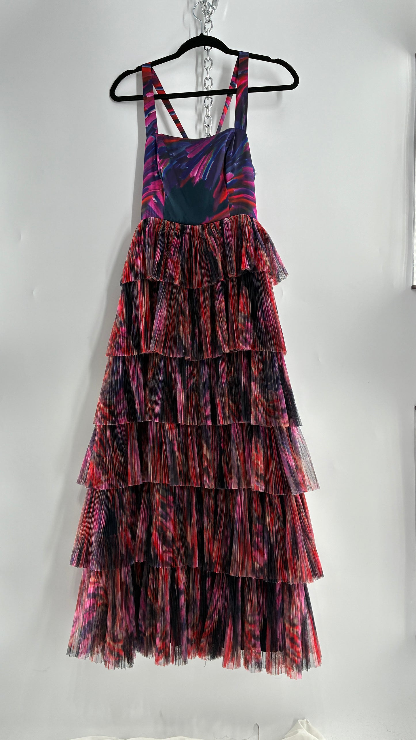 HUTCH Ruffled Maxi Gown Graphic Navy Blue, Fuchsia (2P,4)