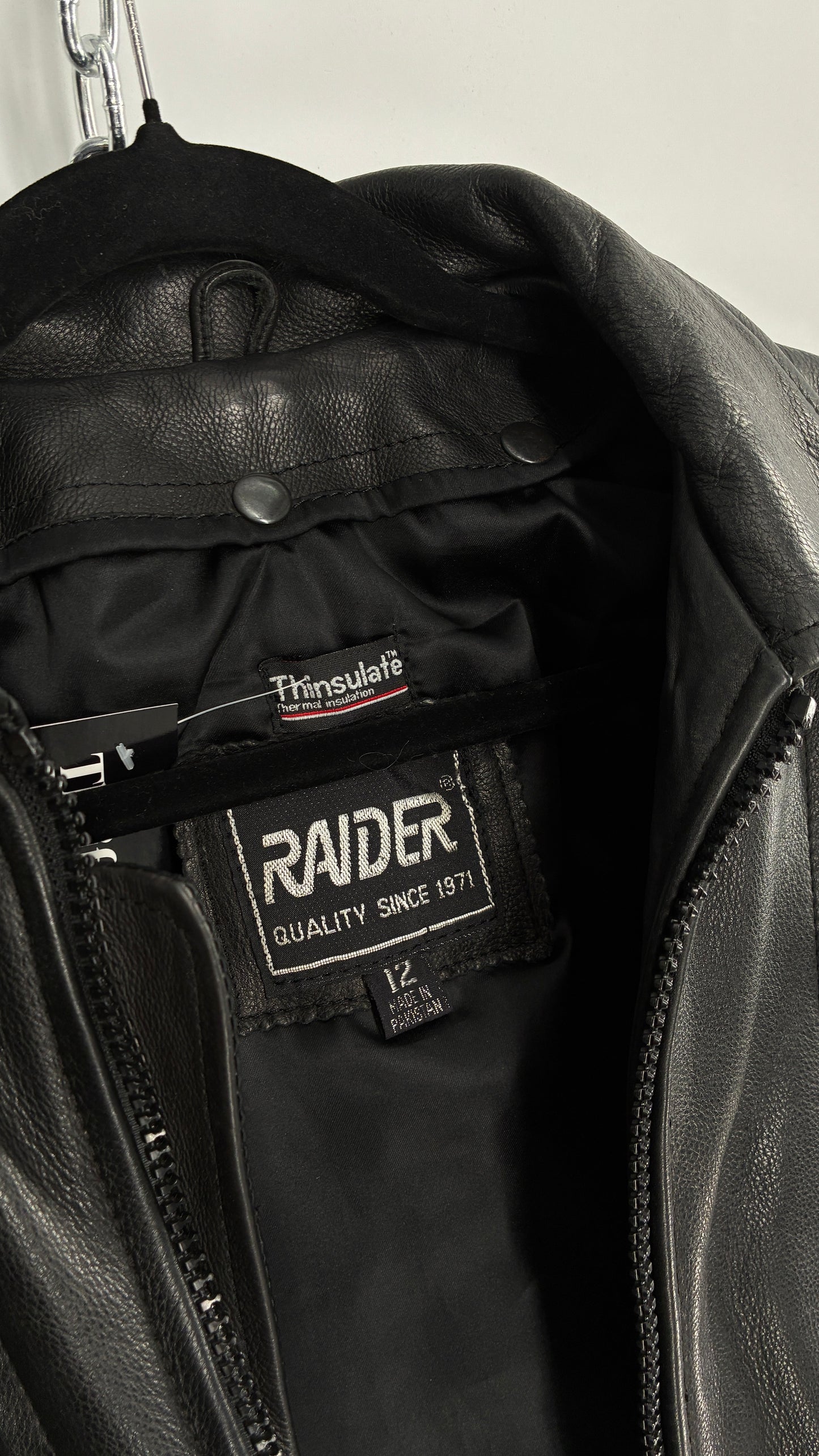 Thinsulate RAIDER Black Leather Motorcycle Bomber Jacket (12)