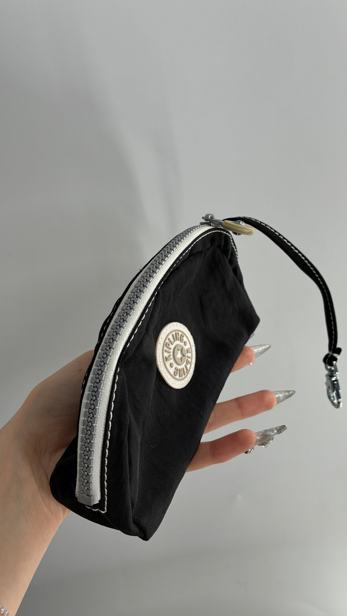 Kipling Black Pouch with Contrast White Zipper