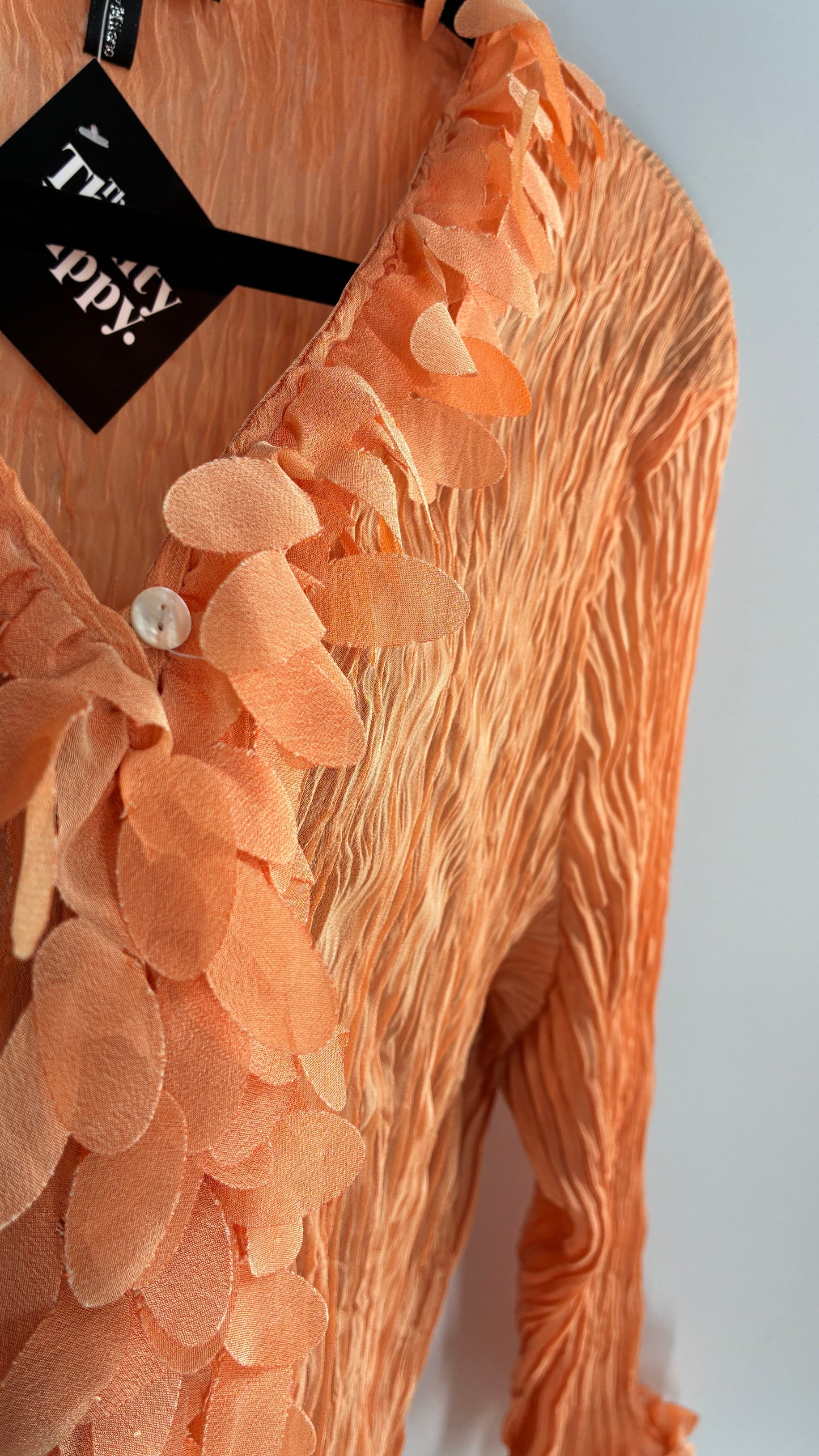 Vintage Essentials by Milano 1990s Orange Crimped Petal Trim Blouse (XL)