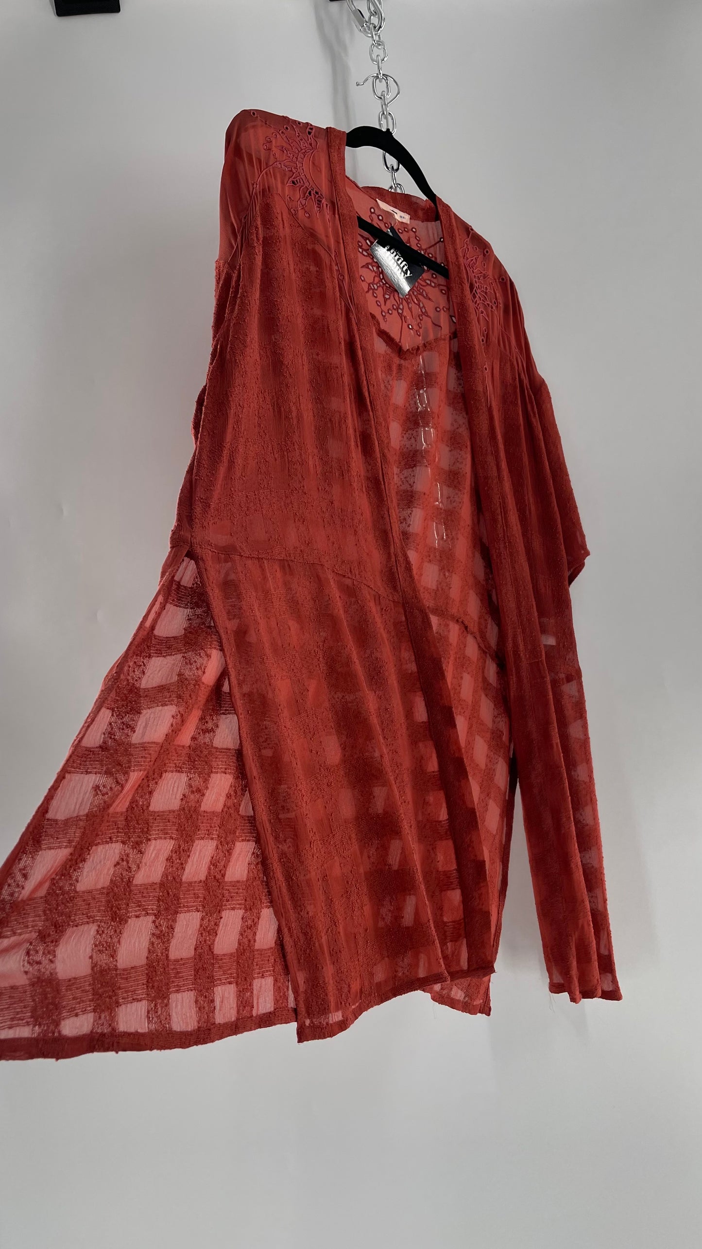 NFO Anthropologie Burnt Orange Cape With Embroidered Solstice Sun and Crescent Moon Designs (One Size)