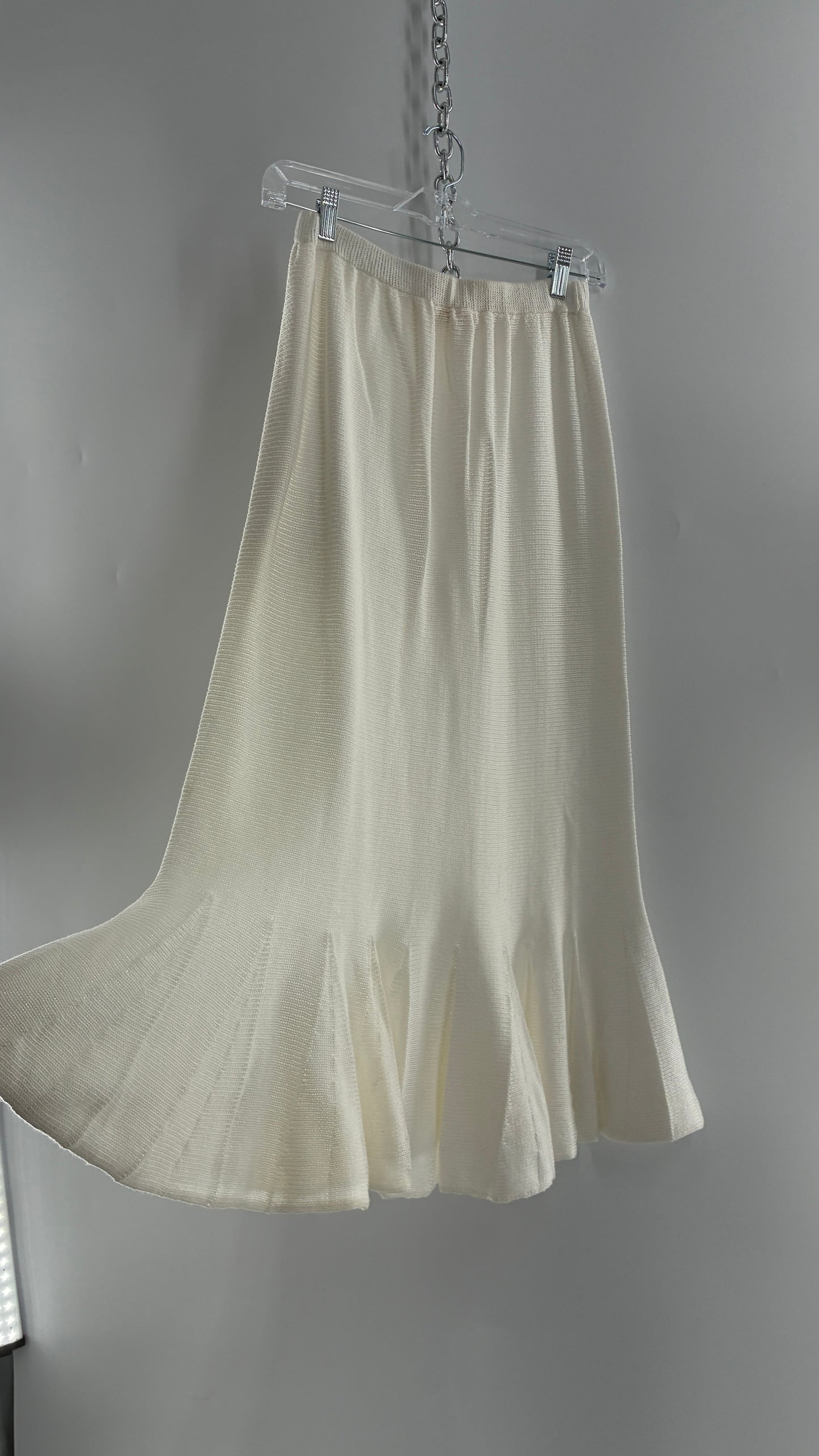 Vintage MARY JANE MARCASIANO White Knit 100% Cotton Made in NY Mermaid Style Skirt (Medium)