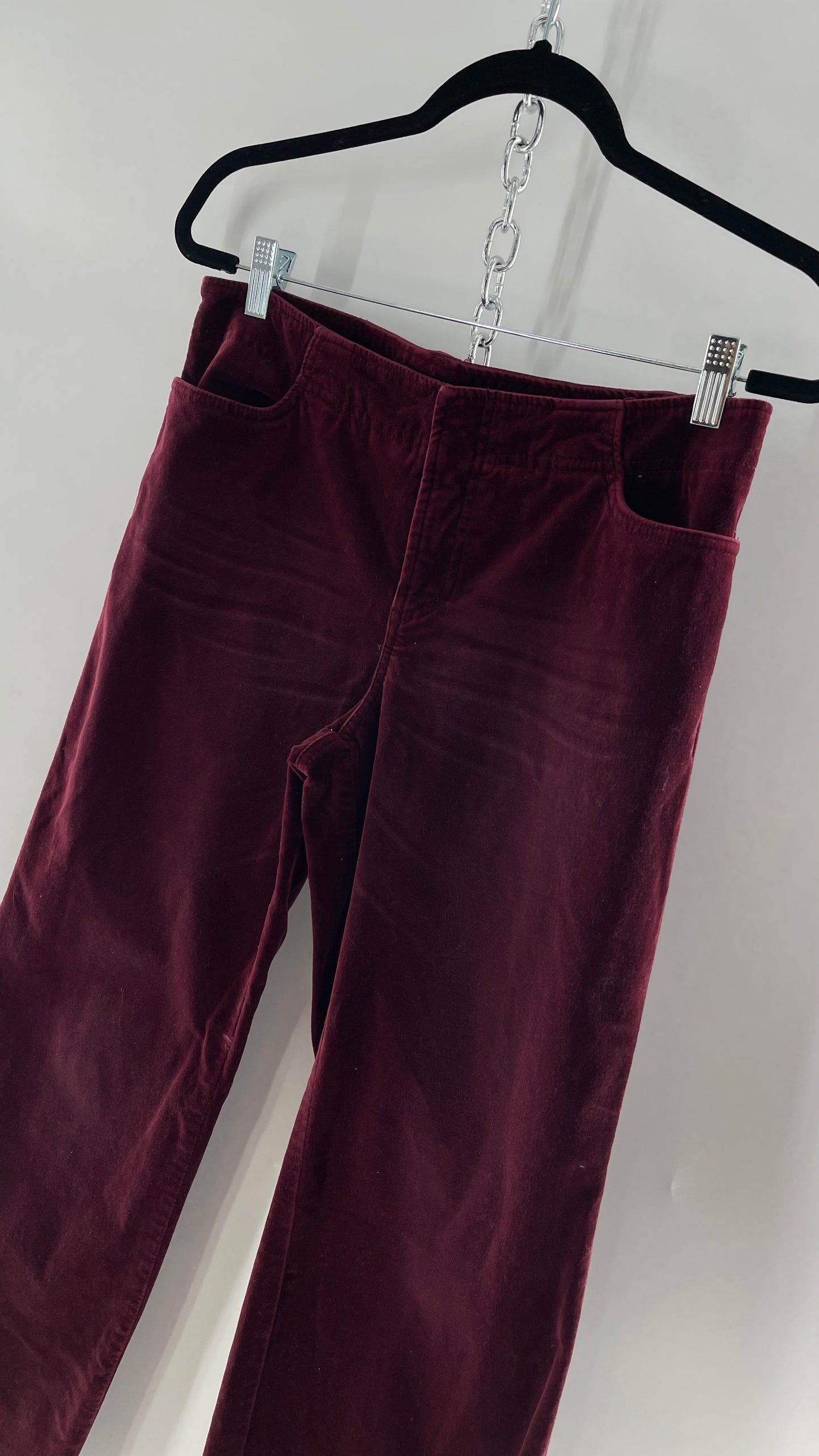 Vintage 90s Express Wine Toned Burgundy Velvet Low Rise Kickflares (7/8)