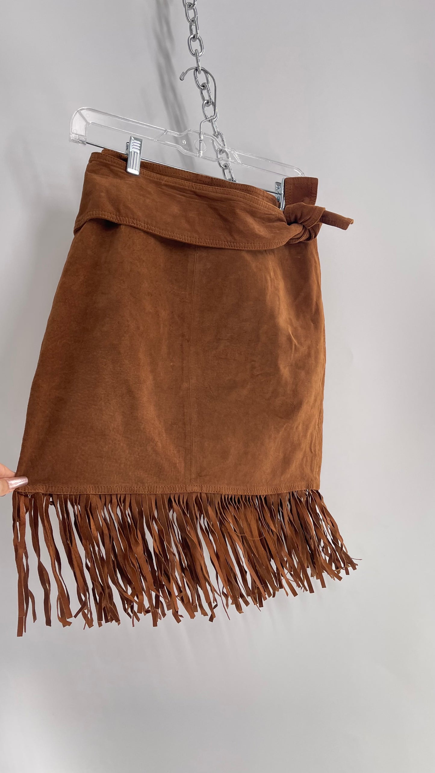 Vintage Cedars Brown Genuine Suede Leather Fringe Skirt (Medium)