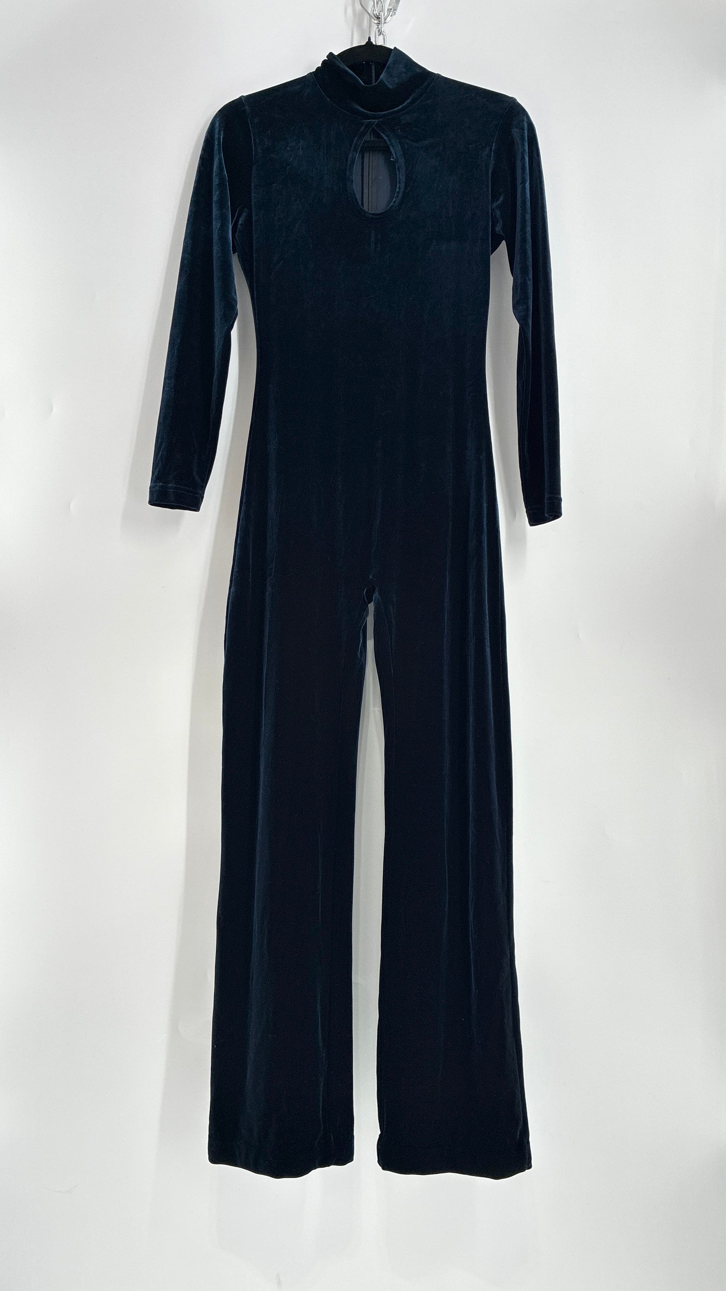 Vintage 1990s MODA INTERNATIONAL Midnight/Navy Blue Jumpsuit with Cut Out Keyhole Detail (Small)