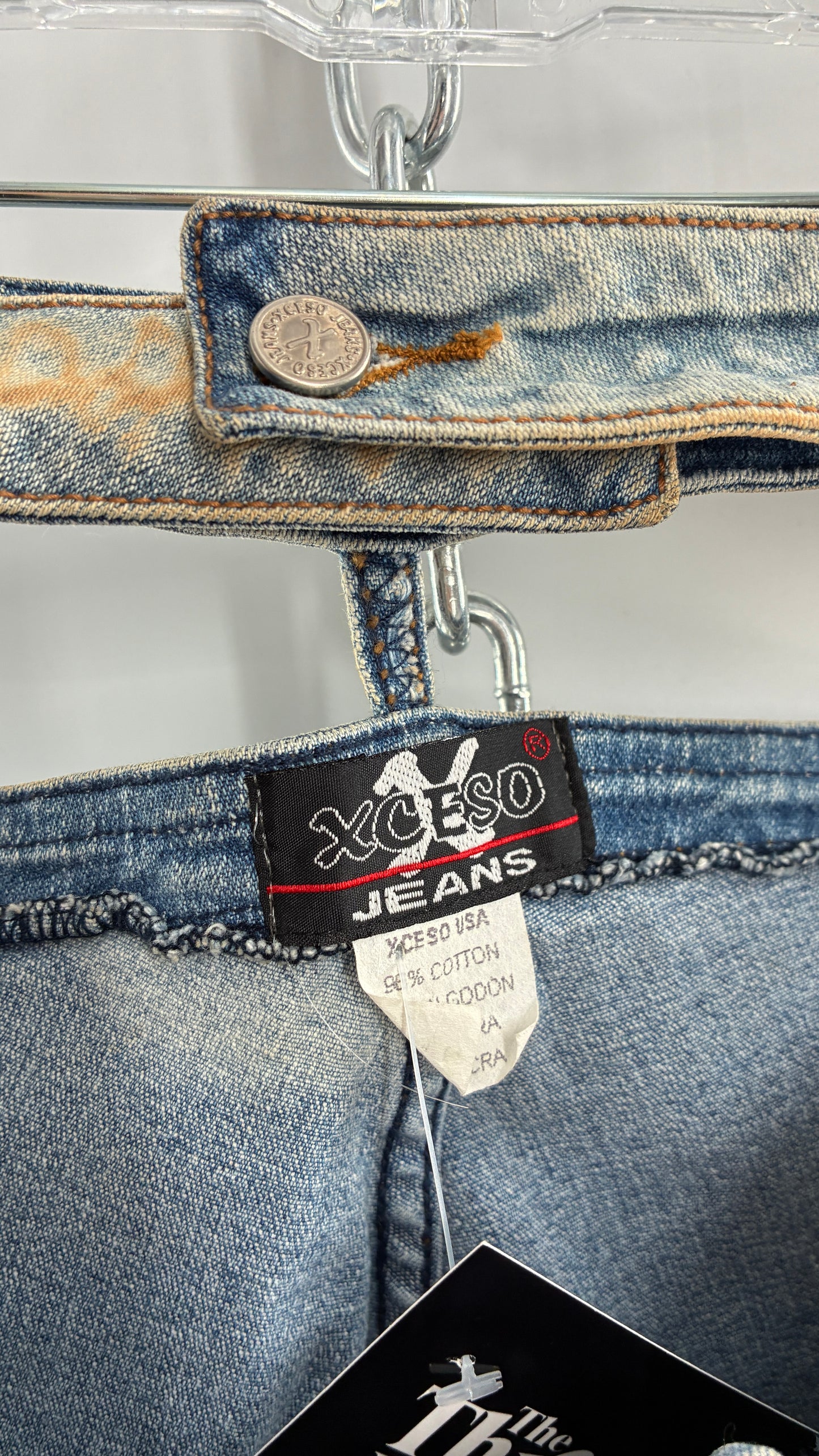 Vintage XCESO JEANS Rare Faded Double Waistband Kickflare Jeans with Functional Zipper Details (Medium*)