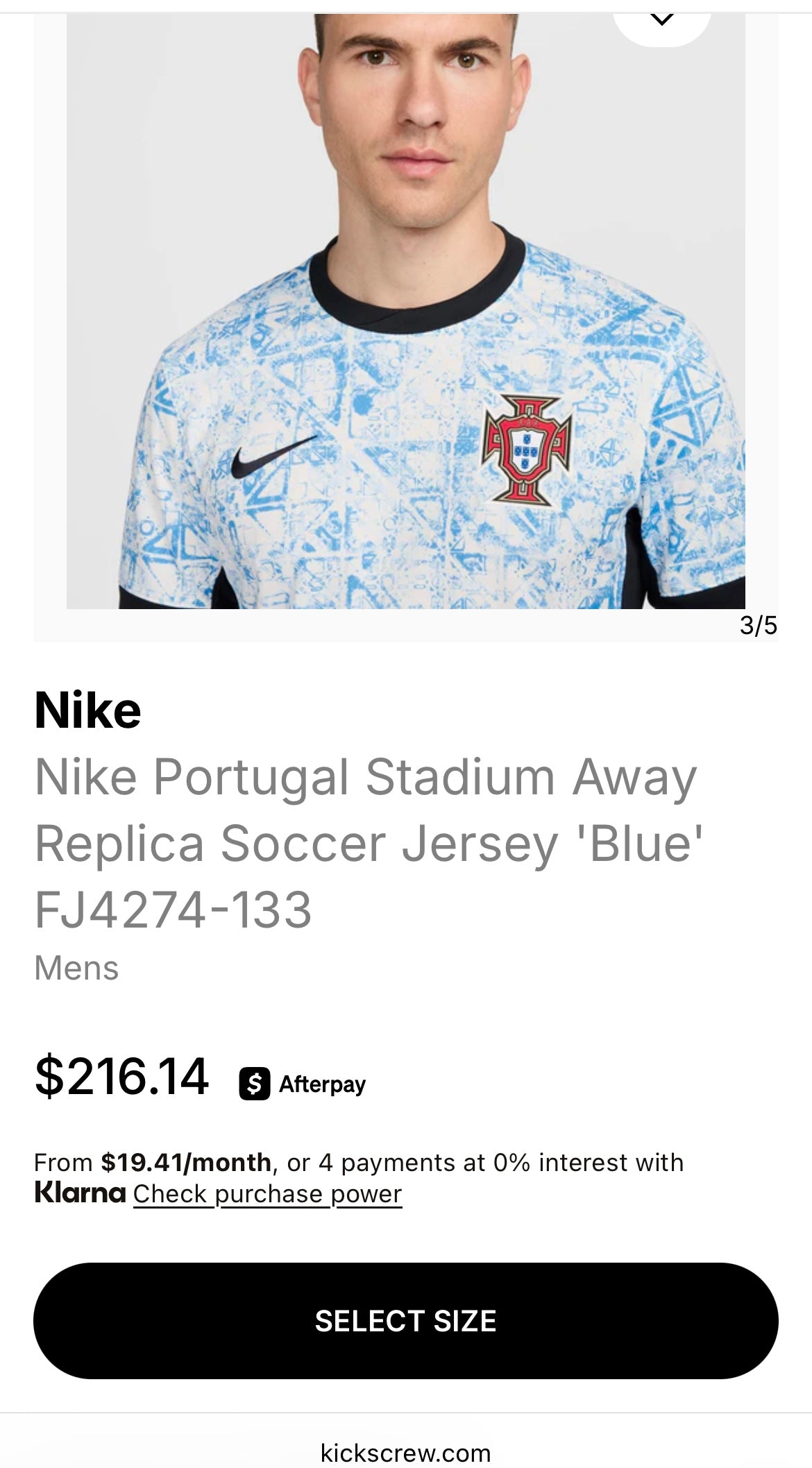 NIKE Portugal Dri-fit Soccer ADV Away Sail Blue Jersey with Tags Attached and Plastic Sleeve Bag (XL)