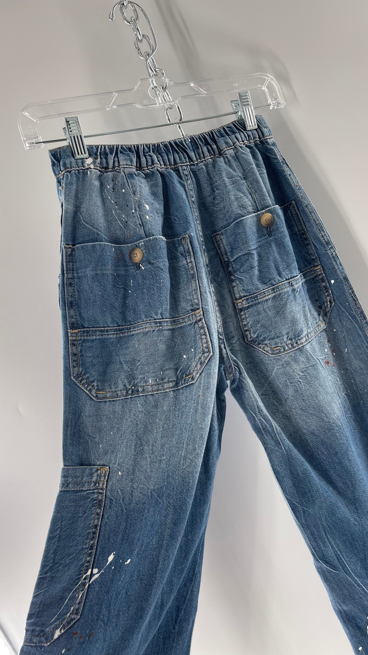 Free People Paint Splash Cargo/Carpenter Starving Artist Slouchy Medium Wash Jeans (24)